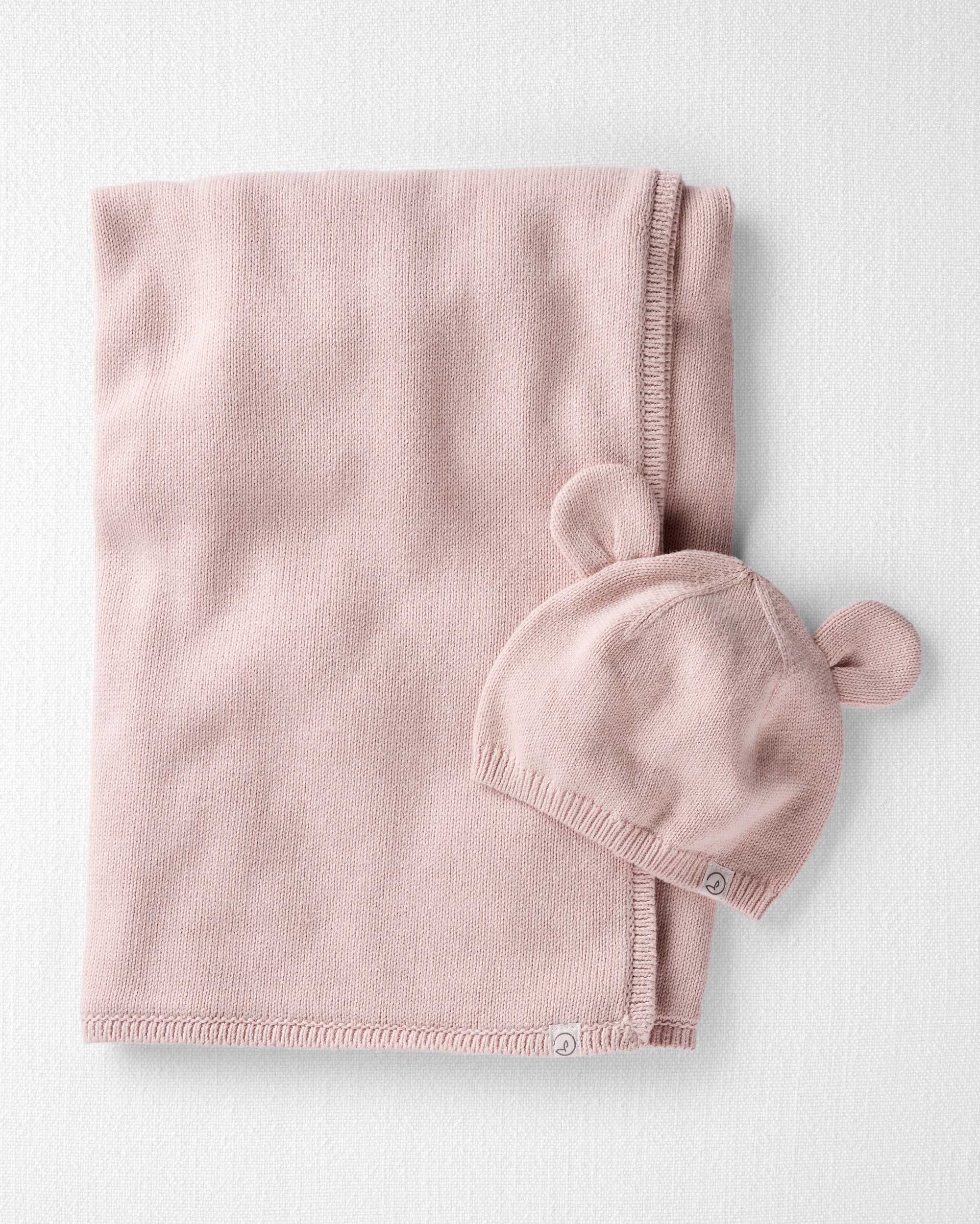 Baby Girl Organic Cotton Sweater Knit Blanket and Cap Gift Set