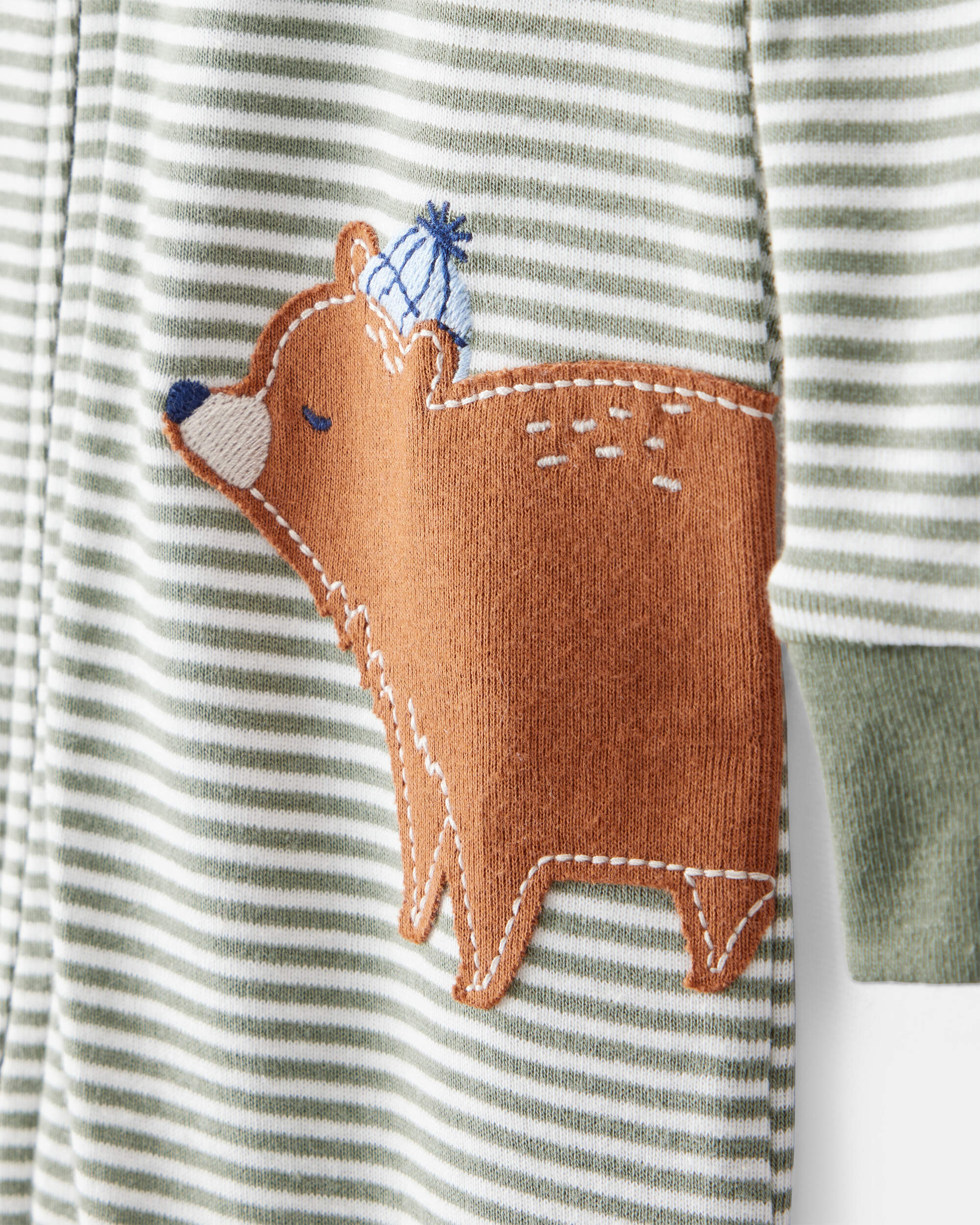 Baby Boy Bear Striped 100% Cotton Long-Sleeve Snug Fit 1-Piece pyjamas - Green