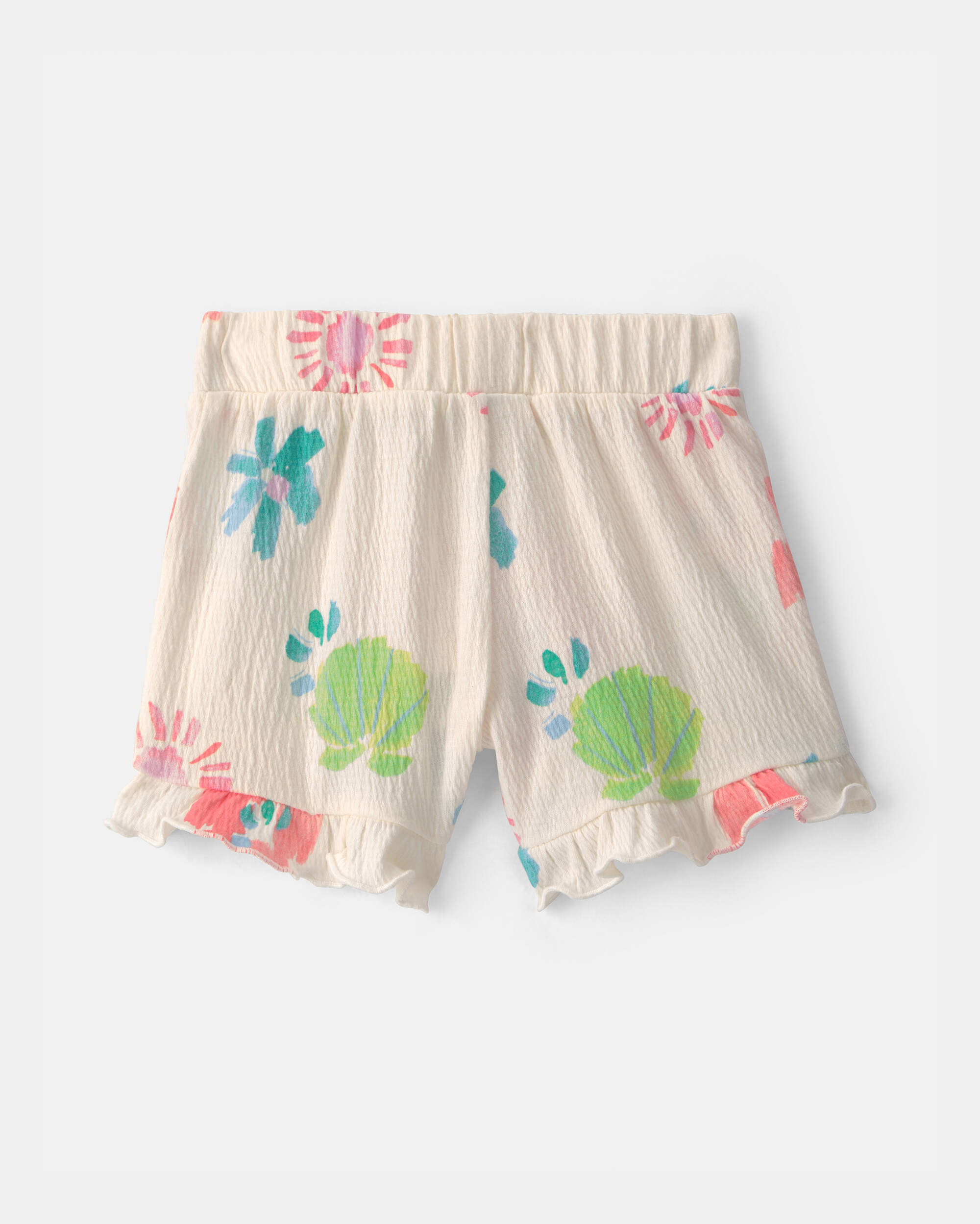 Baby Girl Ruffle-Trim Tropical Floral Shorts - Cream