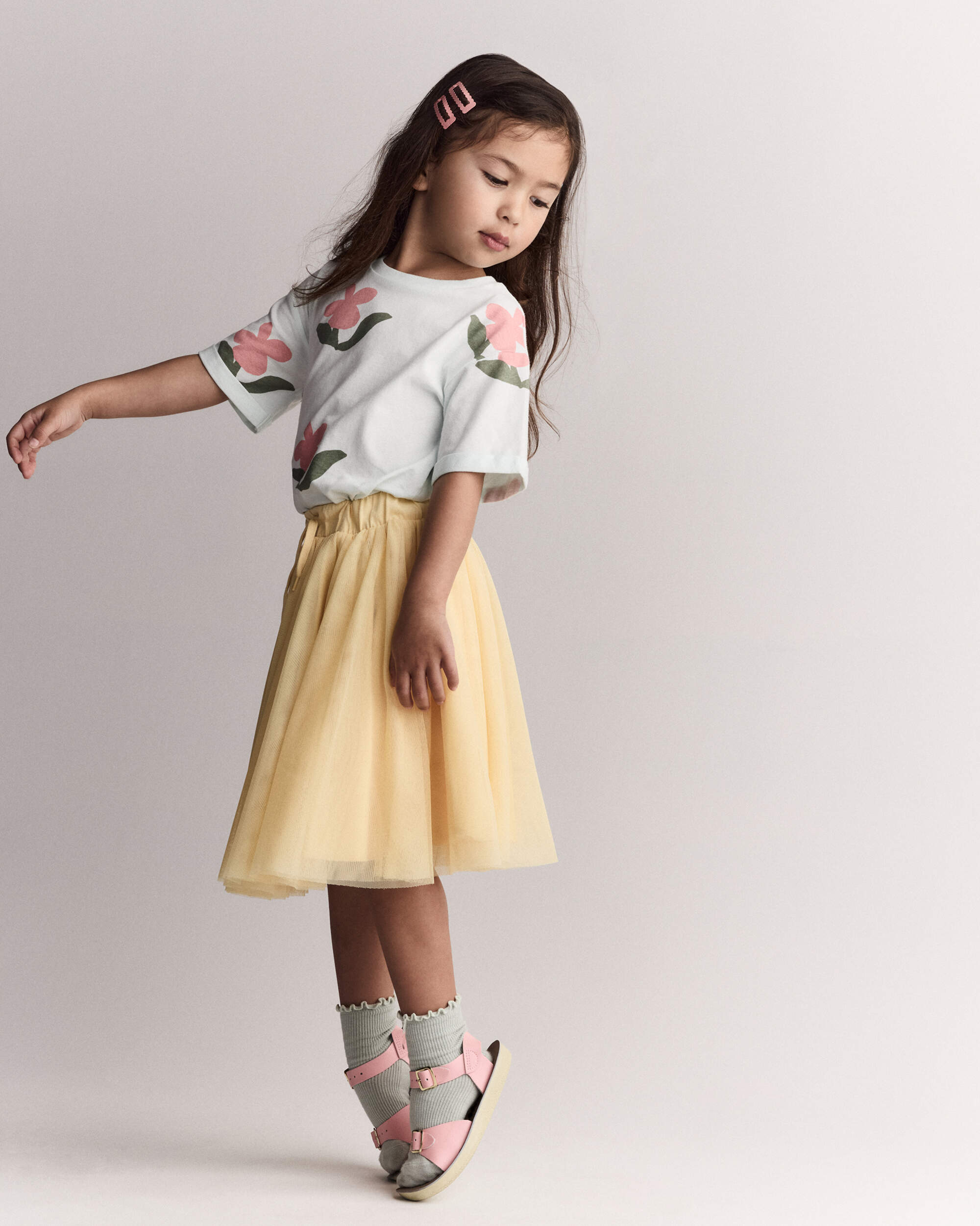 Toddler Girl Rolled Cuff Tee Floral Print - Light Green