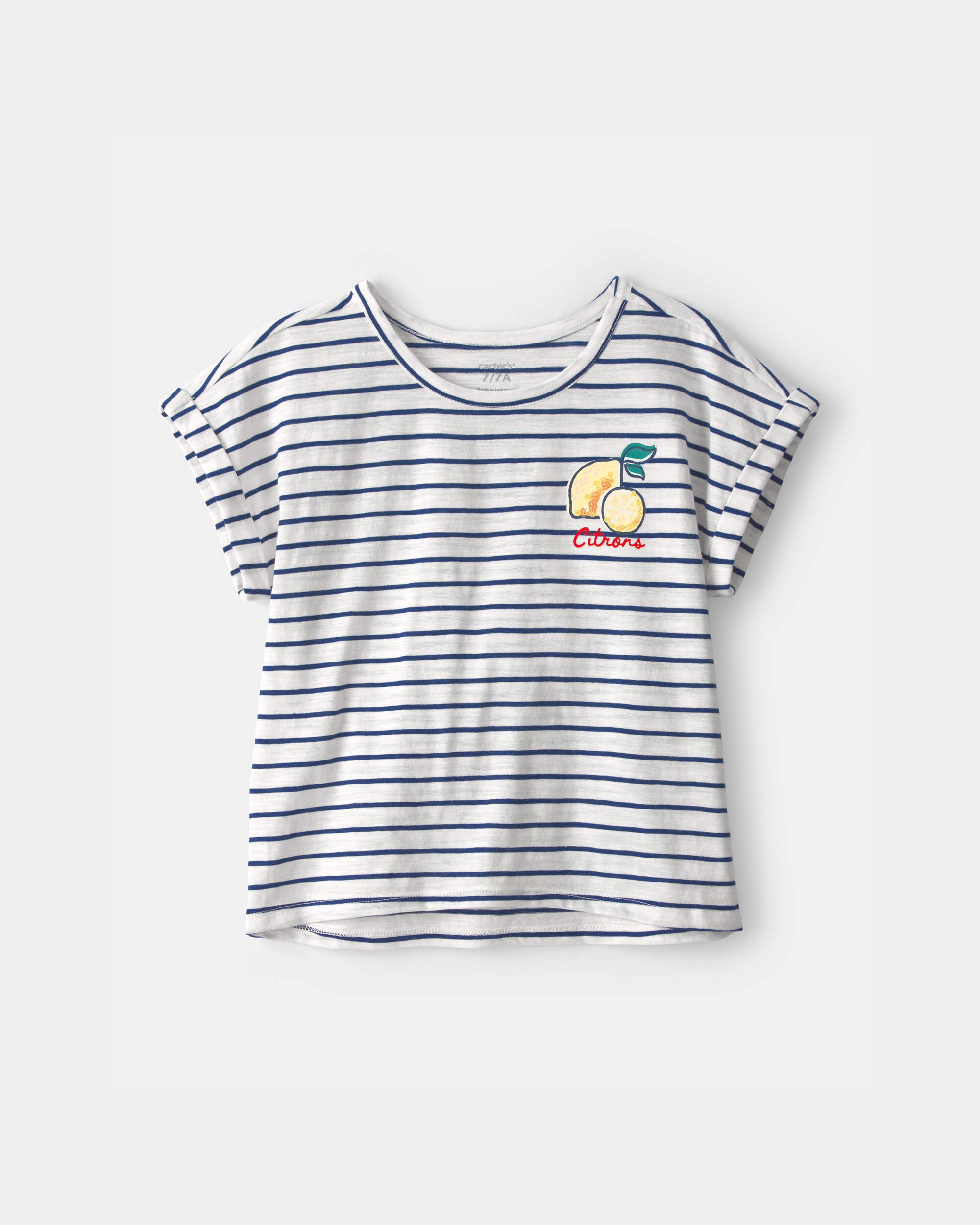 Girls Lemon Striped Top - Blue/Ivory