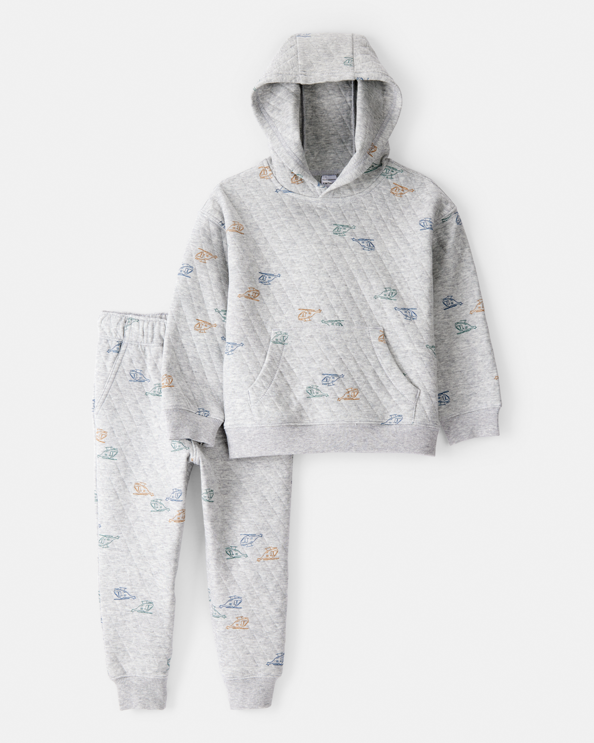 Toddler Boy 2-Piece Helicopter Quilted Hoodie & Pant Set - Grey
