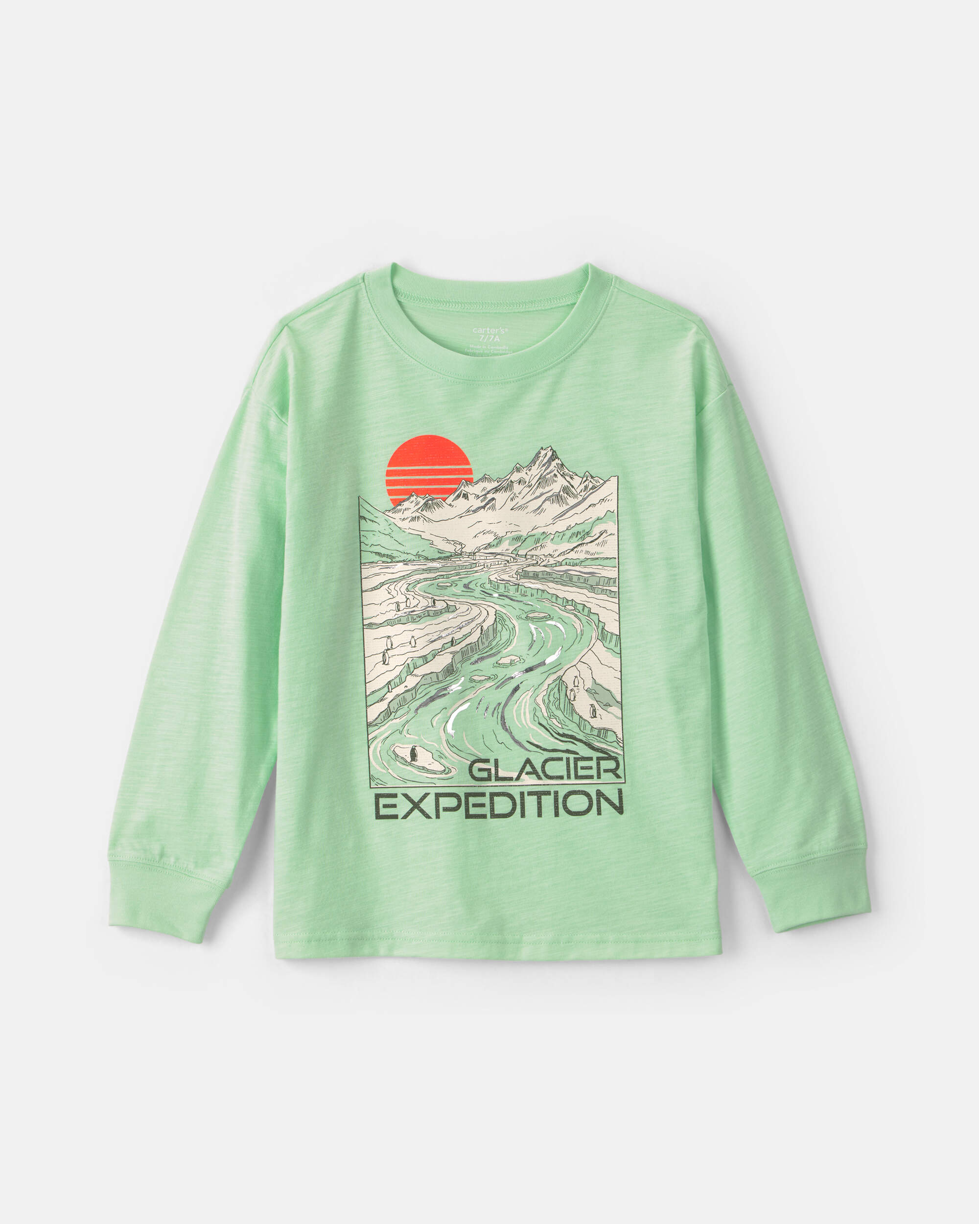 Boys 'Glacier Expedition' Mountain Long-Sleeve Graphic Tee - Green
