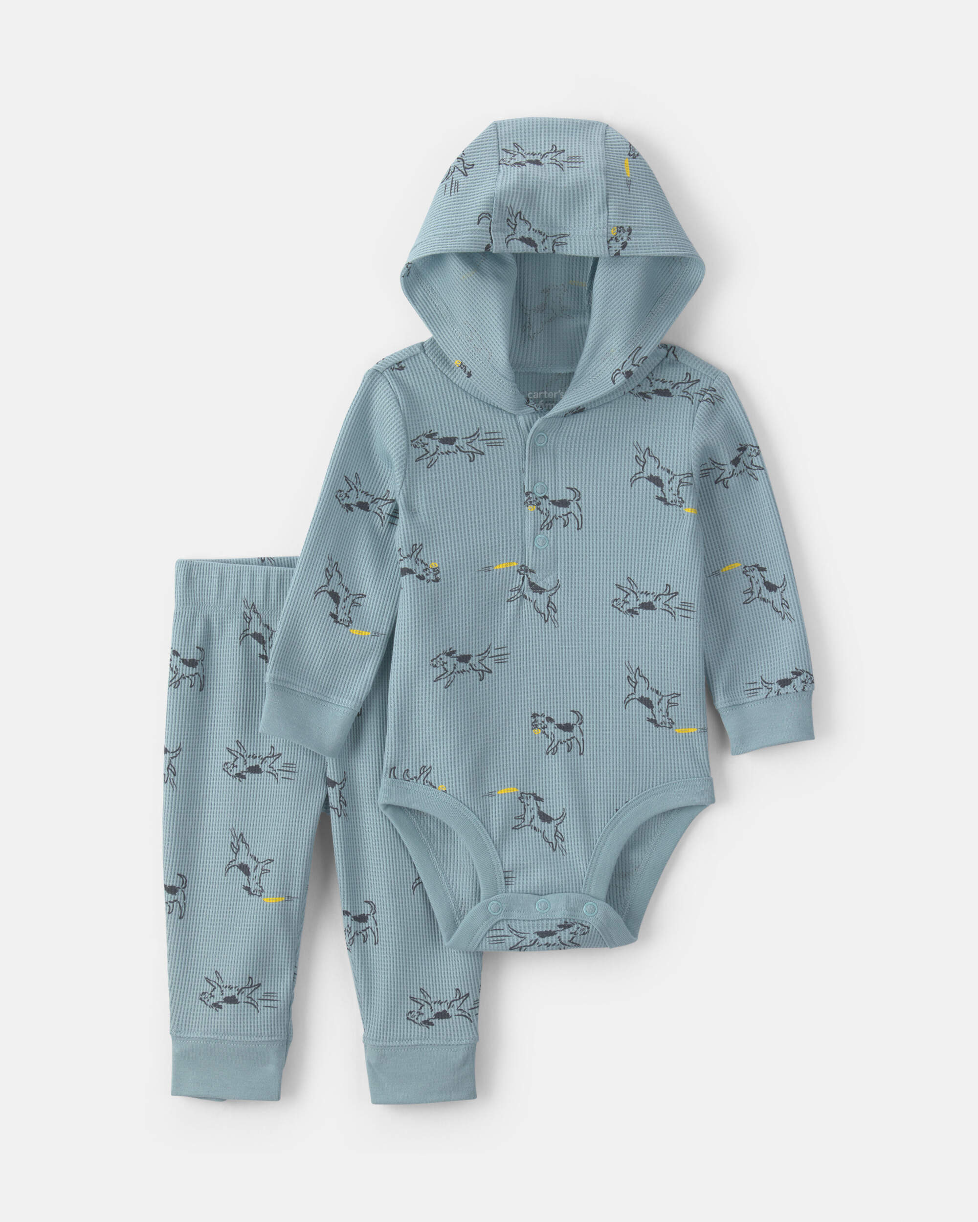 Baby Boy 2-Piece Dog Thermal Long-Sleeve Bodysuit & Pant Set - Blue