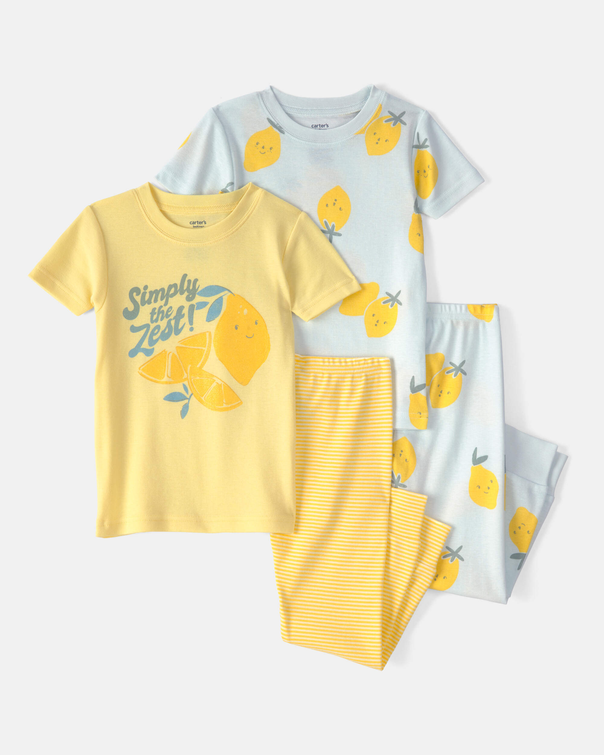 Baby Girl Lemon 100% Cotton Snug Fit 4-Piece Pyjama Set - Blue/Yellow