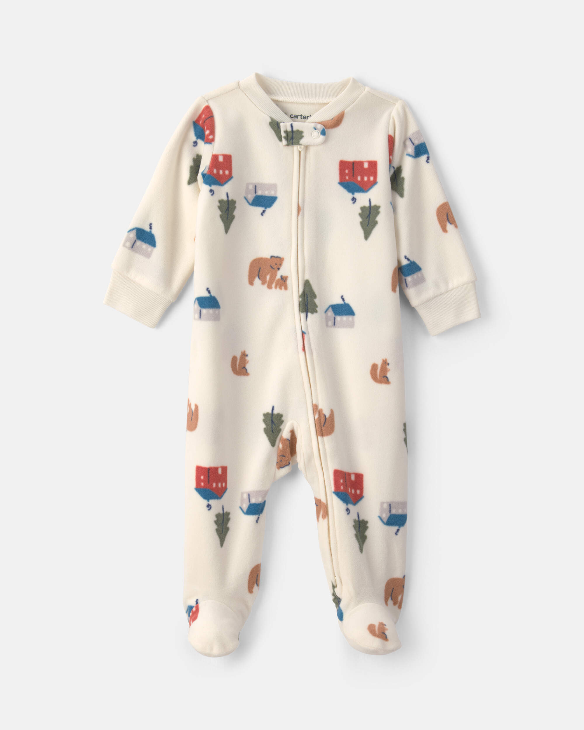 Baby Bear Cabin Fleece 2-Way Zip Sleeper - Cream