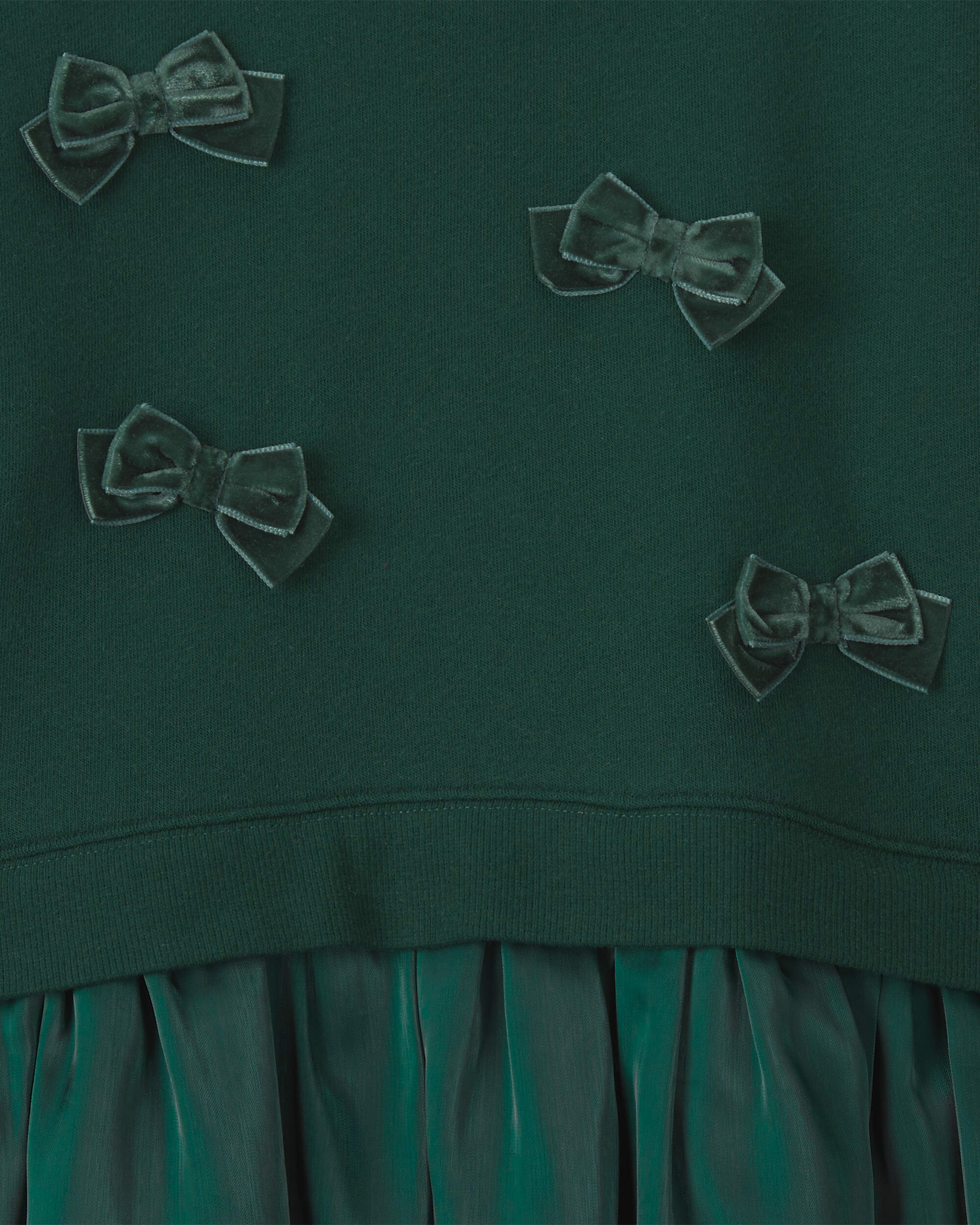 Girls Bow Layered Fleece Dress - Green