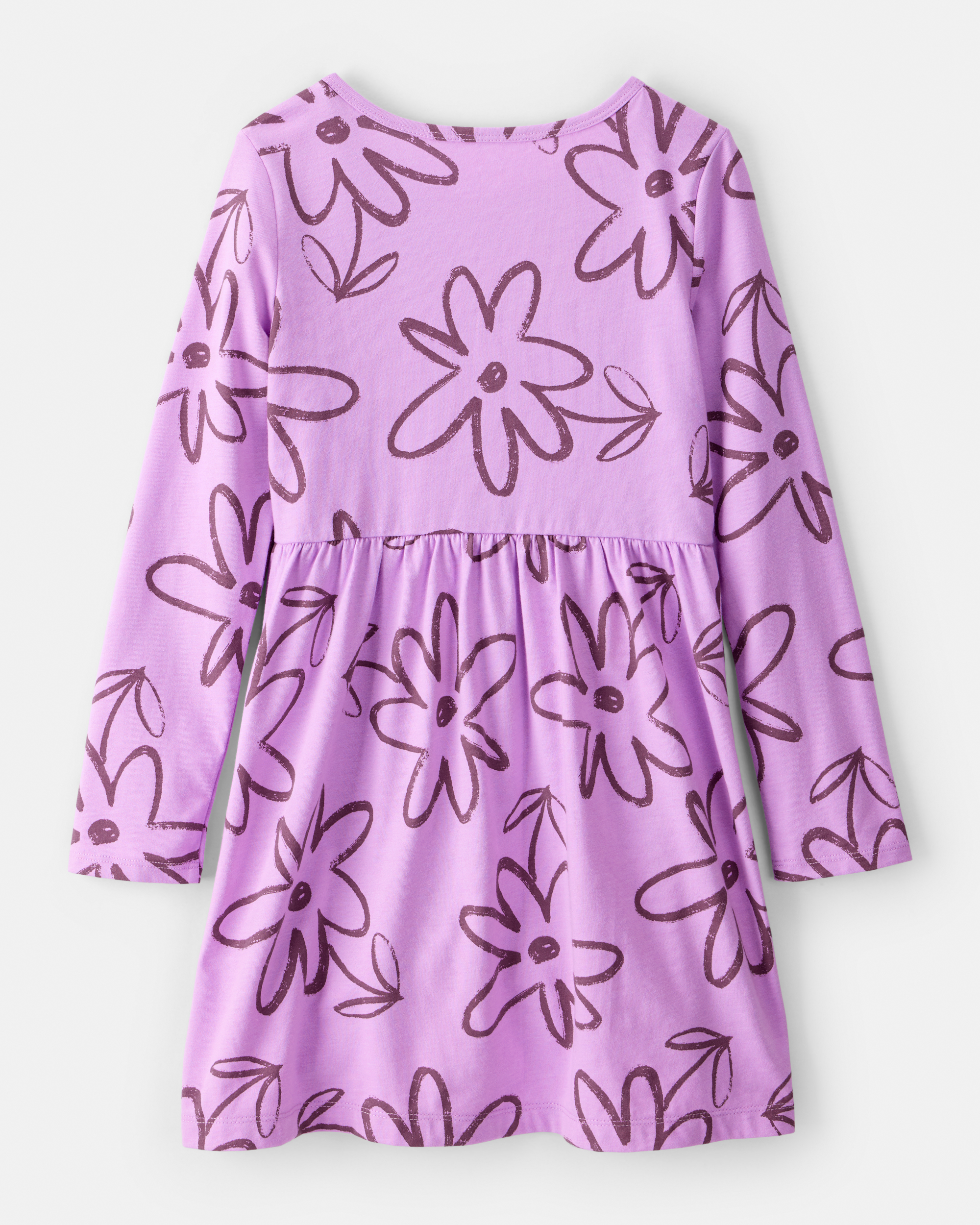Girls Floral Long-Sleeve Dress - Purple