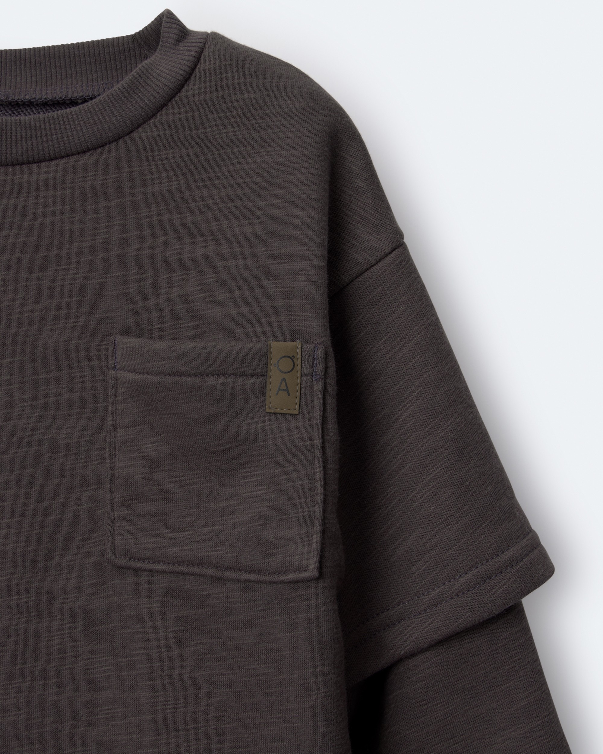 Toddler Boy Long-Sleeve Pocket Tee - Dark Grey