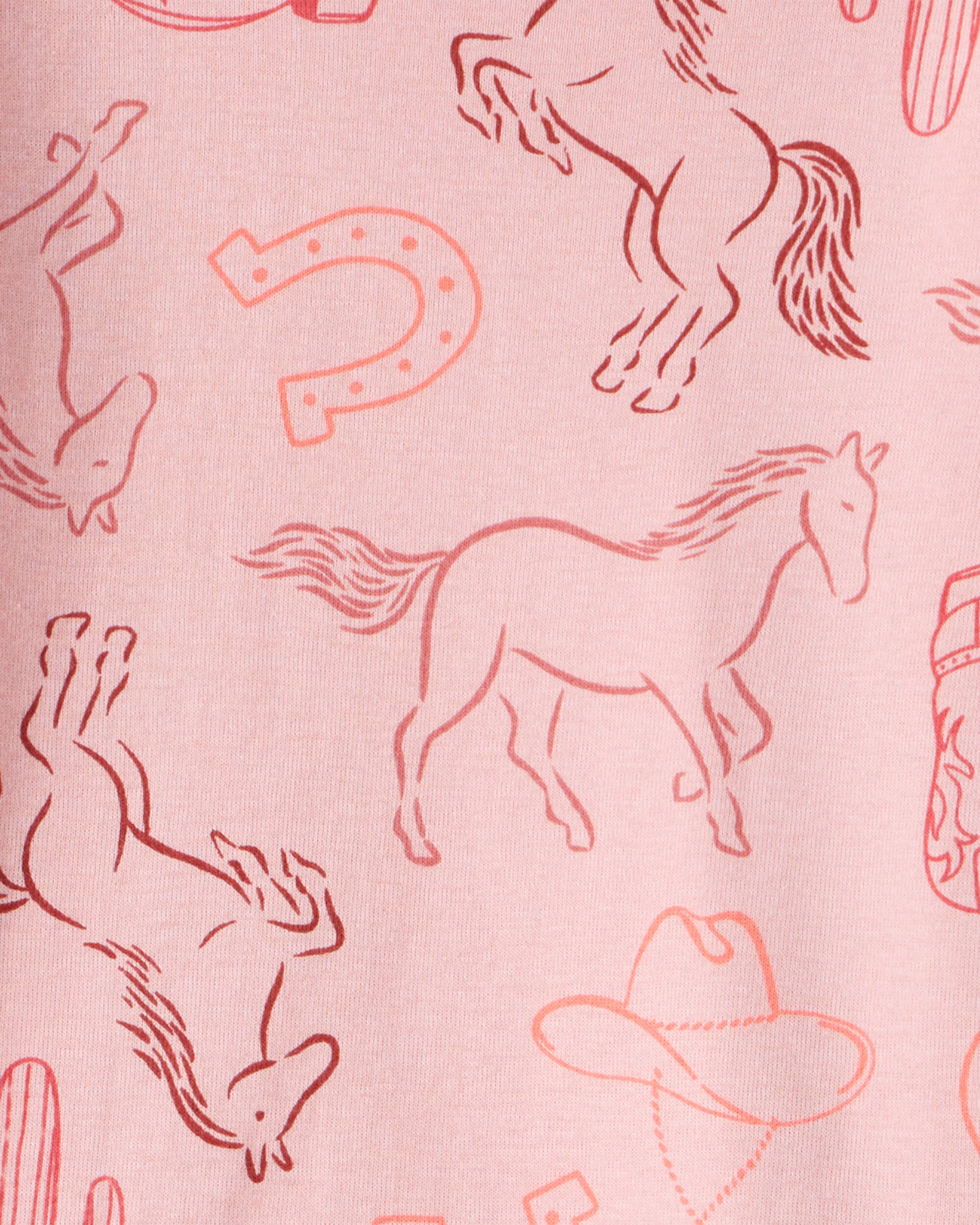 Girls Cowgirl Print 100% Cotton Long-Sleeve Snug Fit 4-Piece Pyjamas - Pink