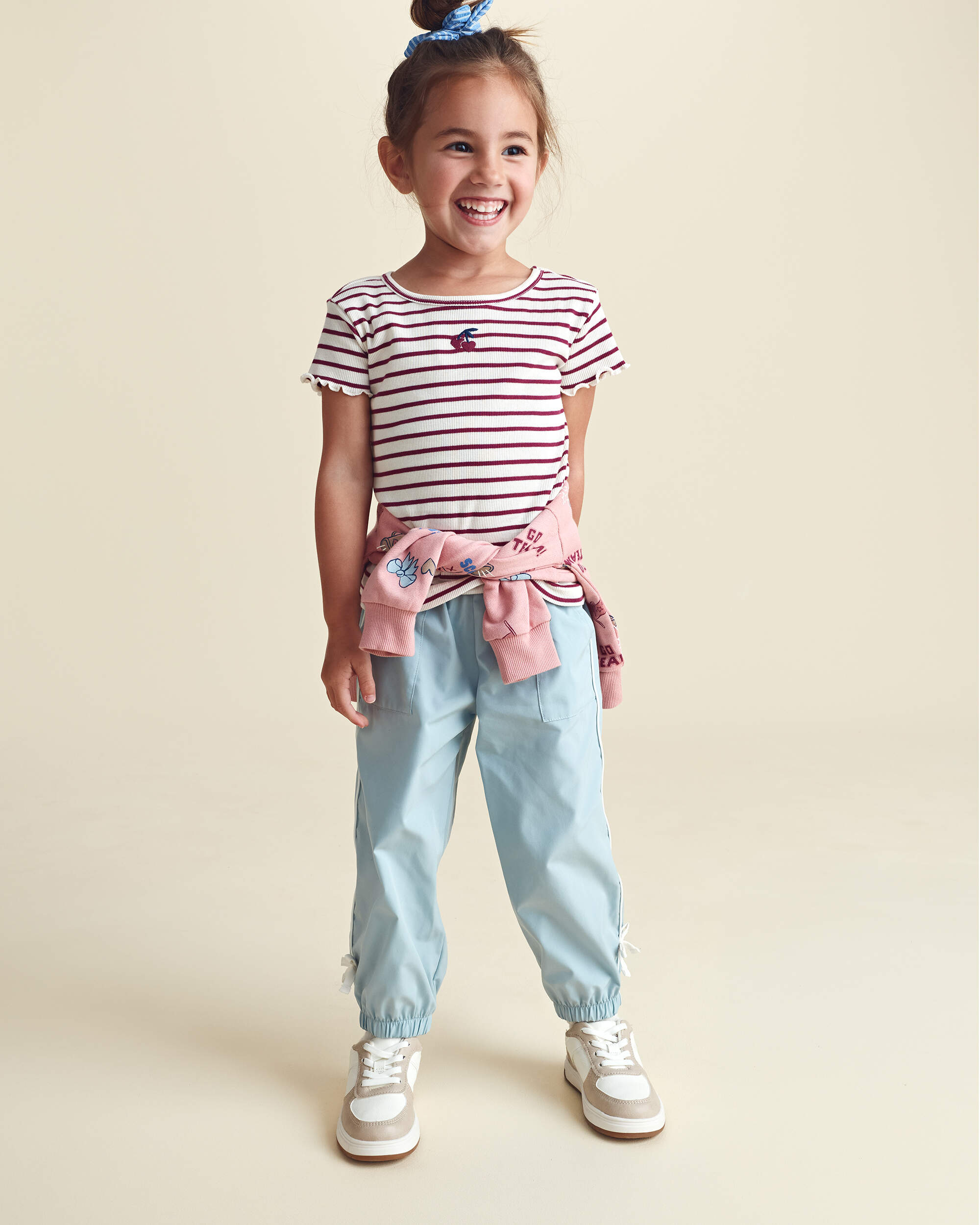 Toddler Girl Bow-Cuff Poplin Joggers - Blue