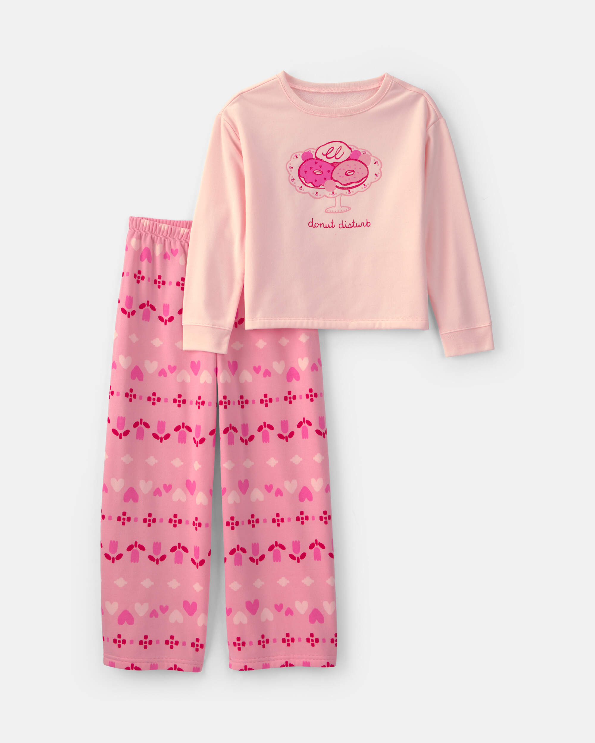 Girls 2-Piece 'Donut Worry' Fair Isle Fleece Loose Fit Pyjama Set - Pink
