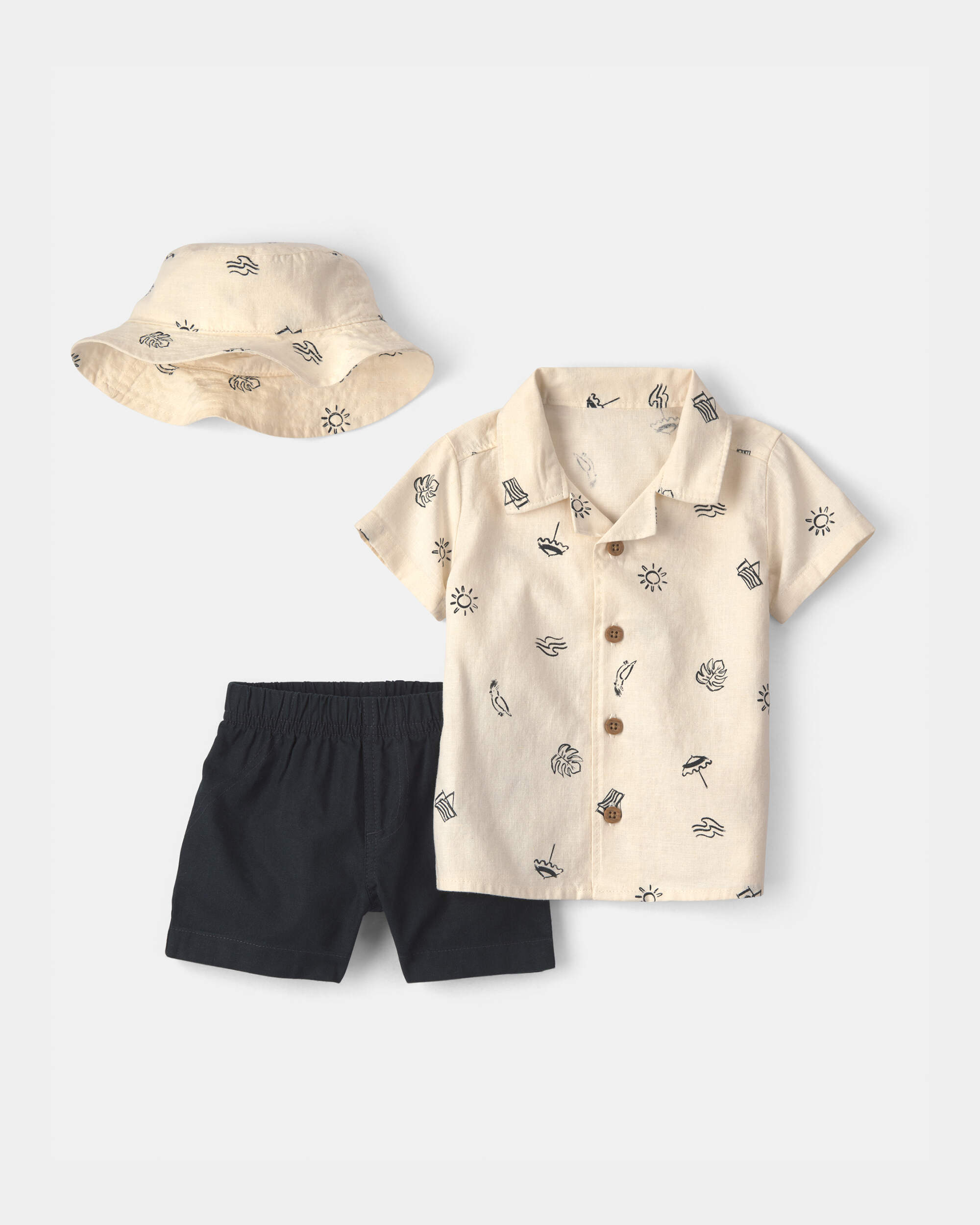 Baby Boy 3-Piece Hat, Top & Short Set - Black/Ivory