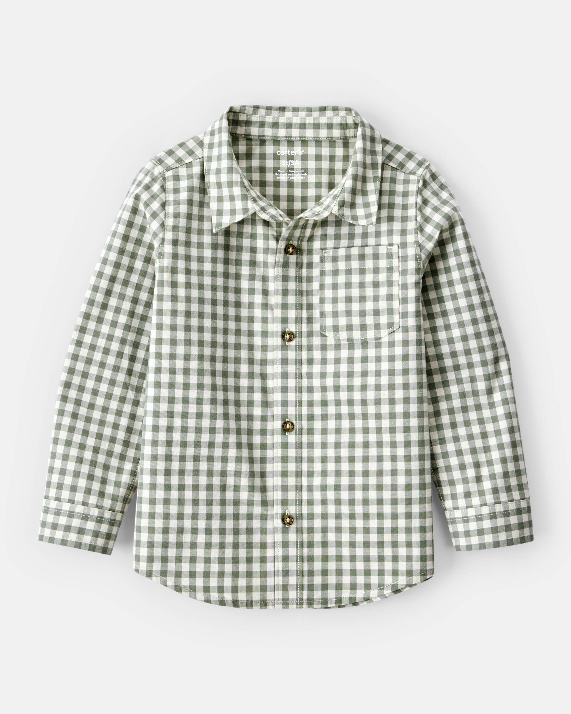 Toddler Boy Long-Sleeve Plaid Button Down Shirt - Green