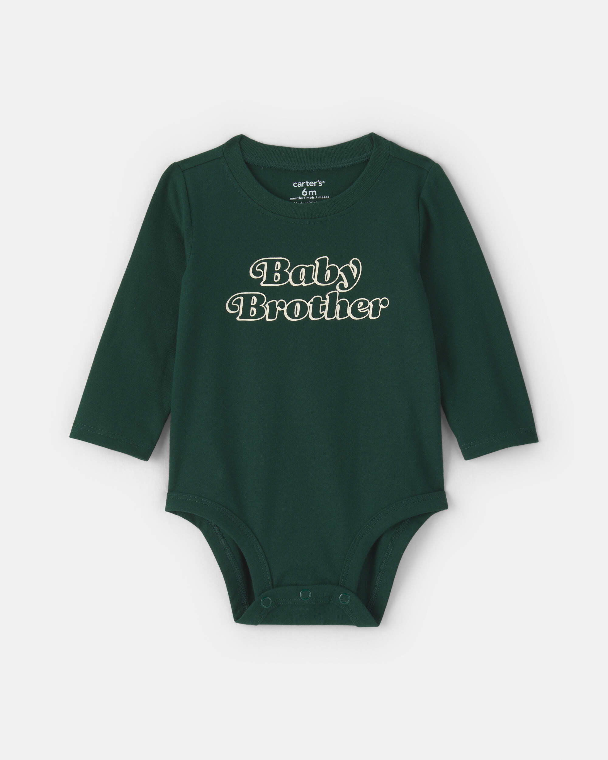 Baby Boy 'Baby Brother' Long-Sleeve Graphic Bodysuit - Green