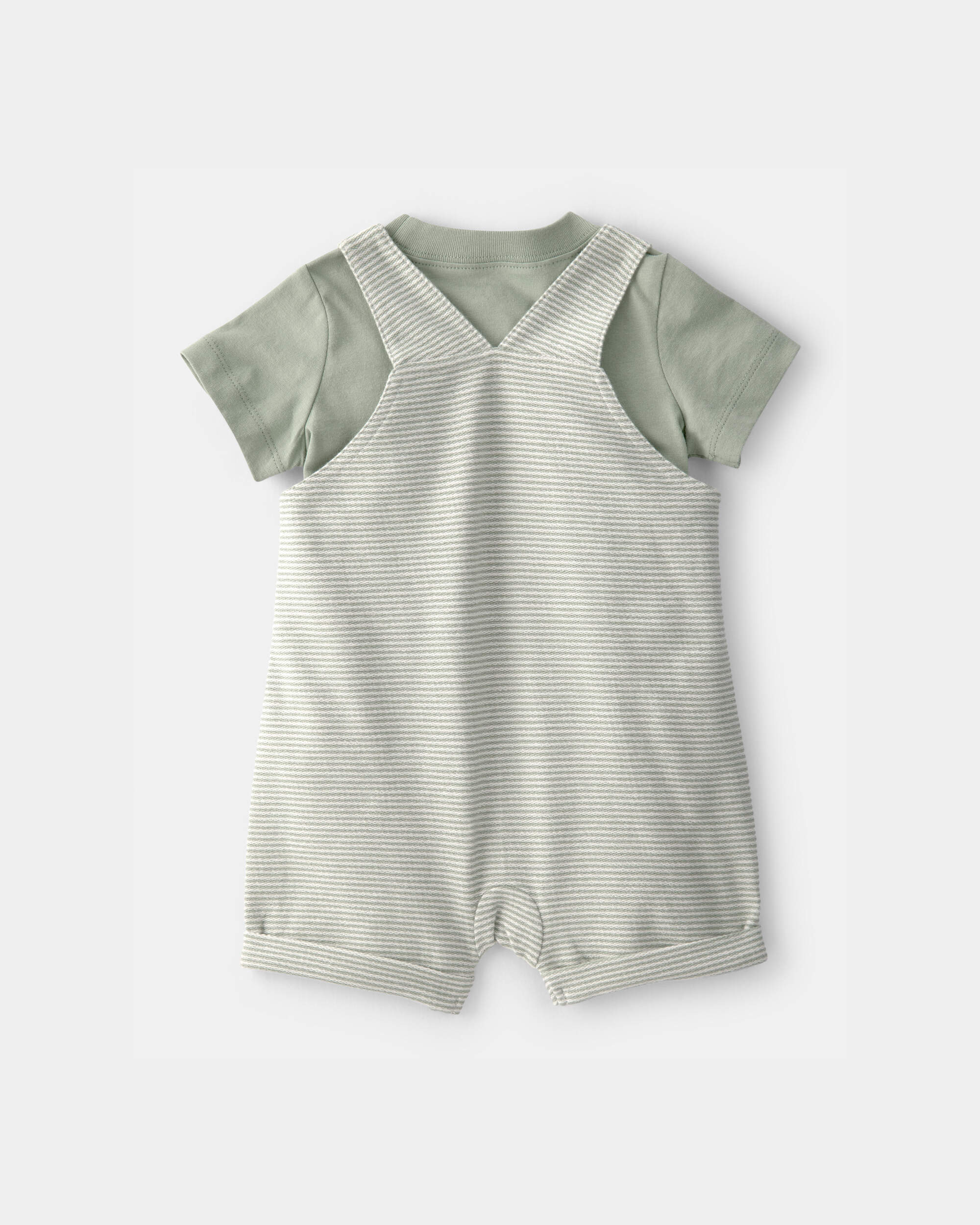 Baby Boy 2-Piece Striped Top & Shortall Set - Green