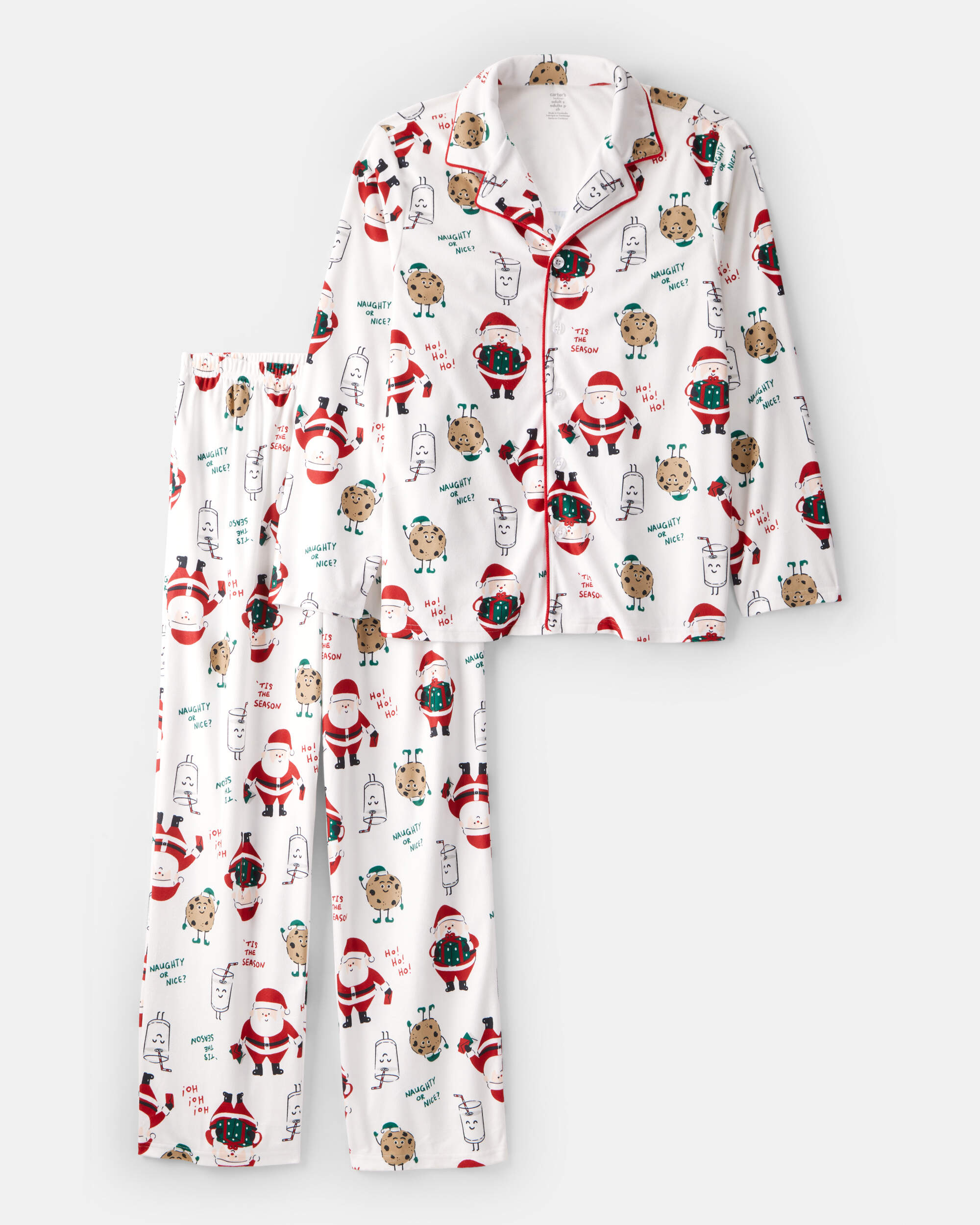 Adult Christmas Santa Print Fleece Long-Sleeve Loose Fit - White