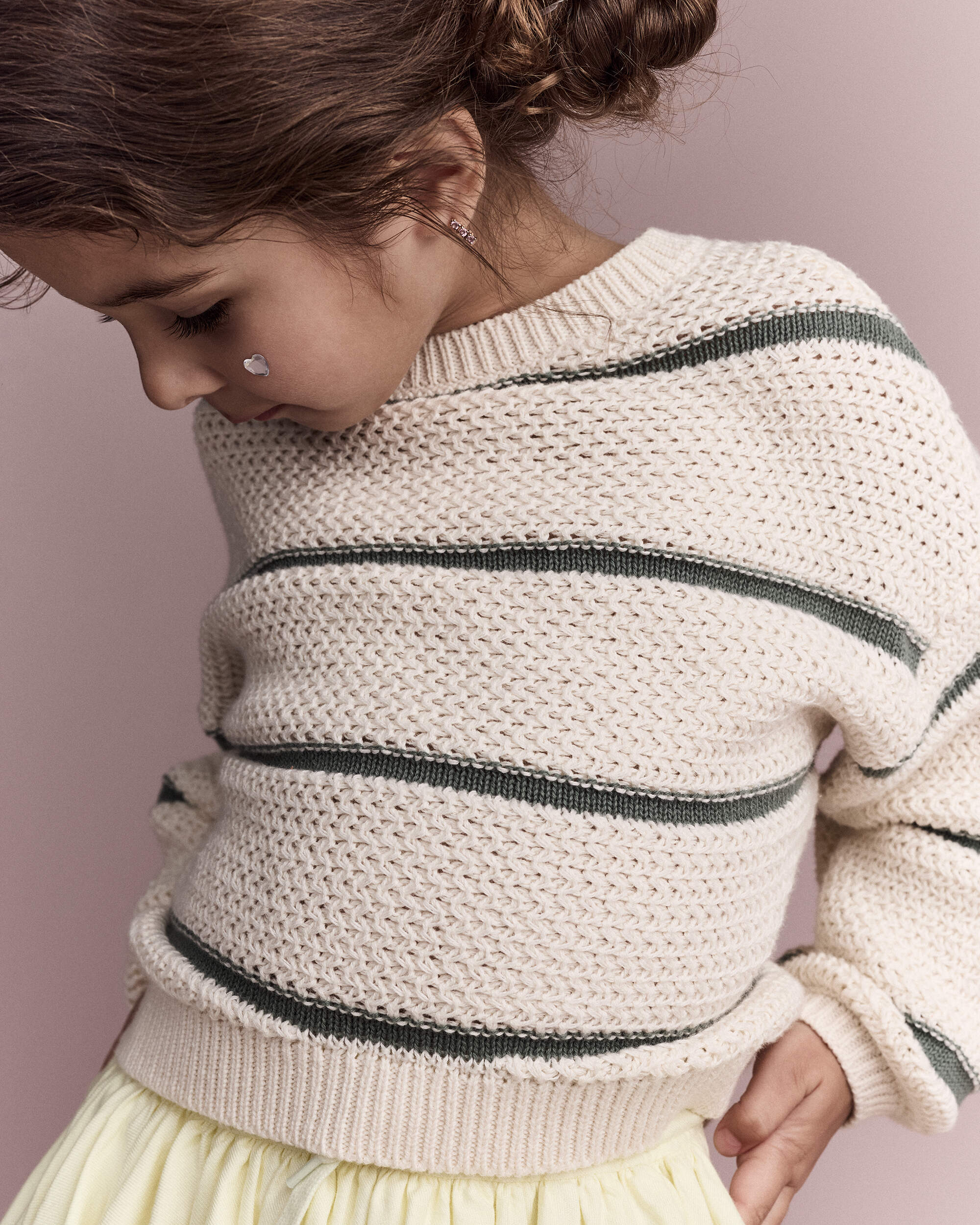 Toddler Girl Striped Balloon-Sleeve Sweater - Cream