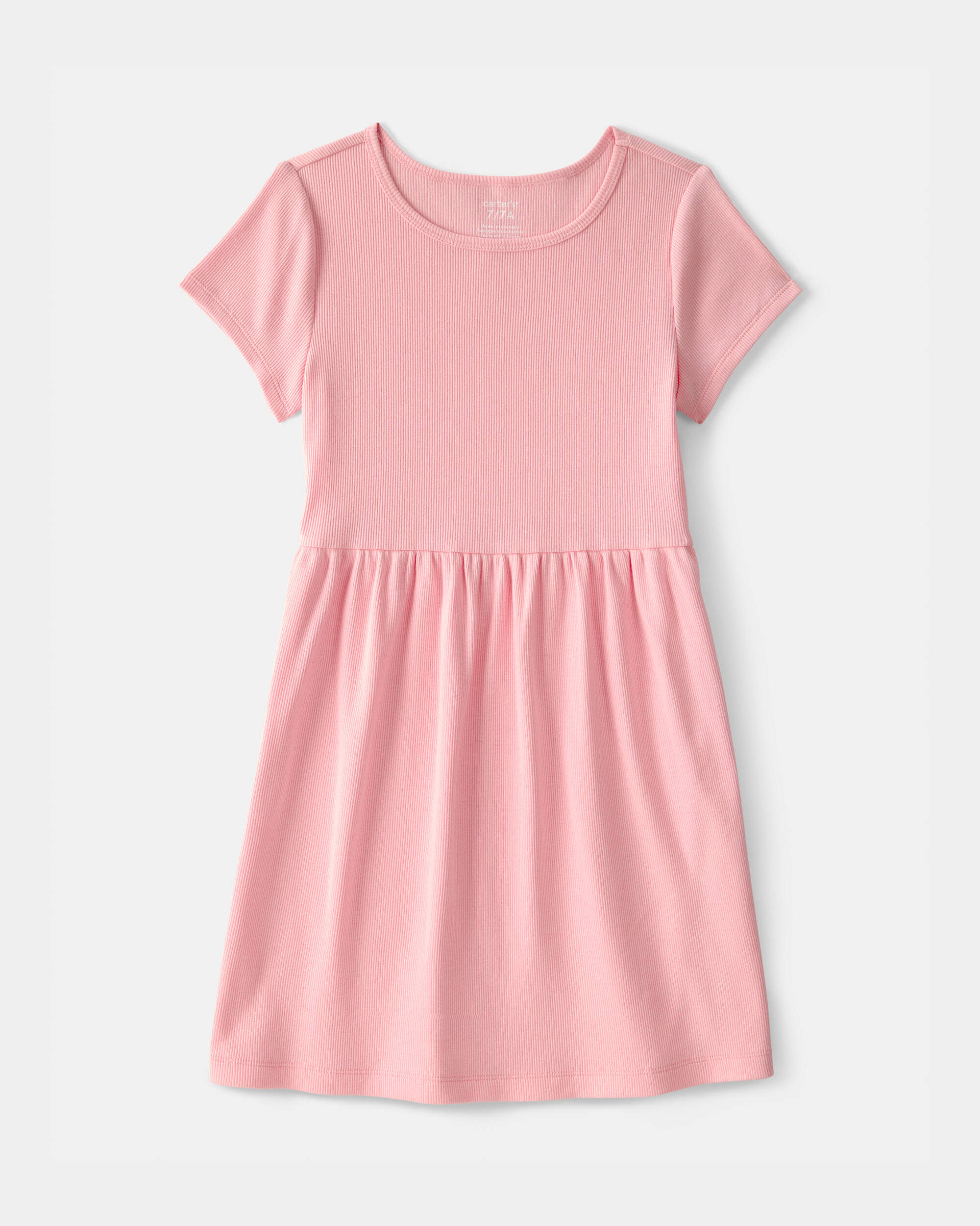 Girls Rib Short-Sleeve Dress - Pink