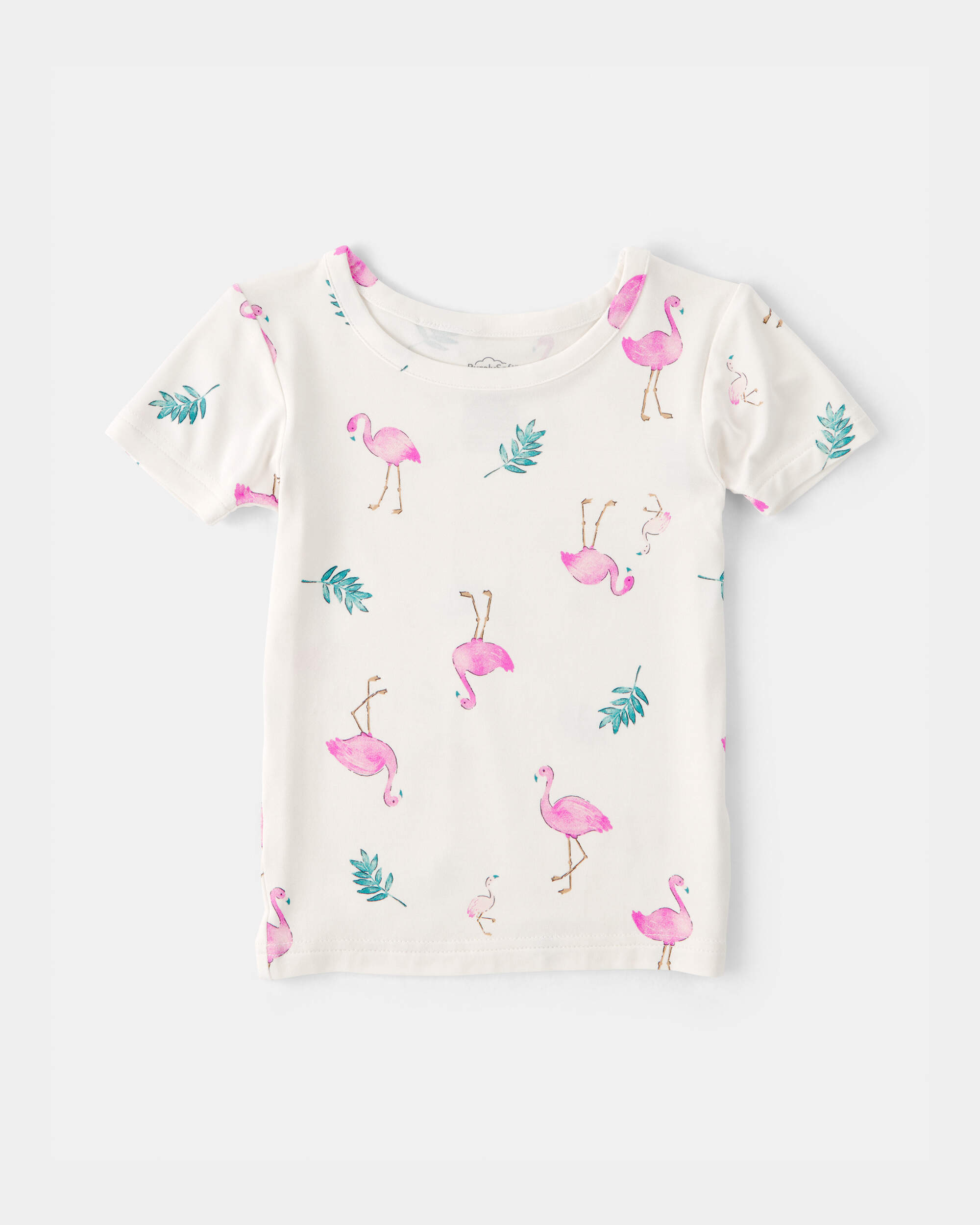 Toddler Girl Flamingo PurelySoft Short-Sleeve Snug Fit 2-Piece Pajama Set - Ivory
