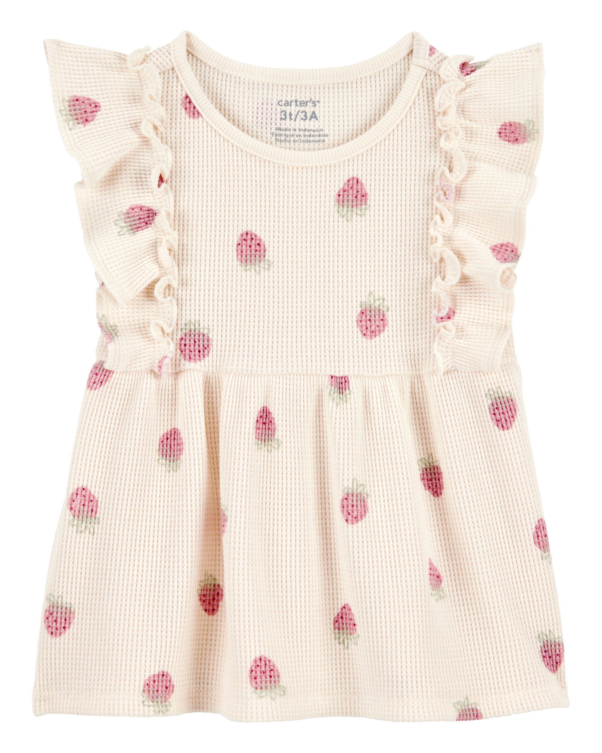 Baby Strawberry-Print Waffle Knit Top - Ivory