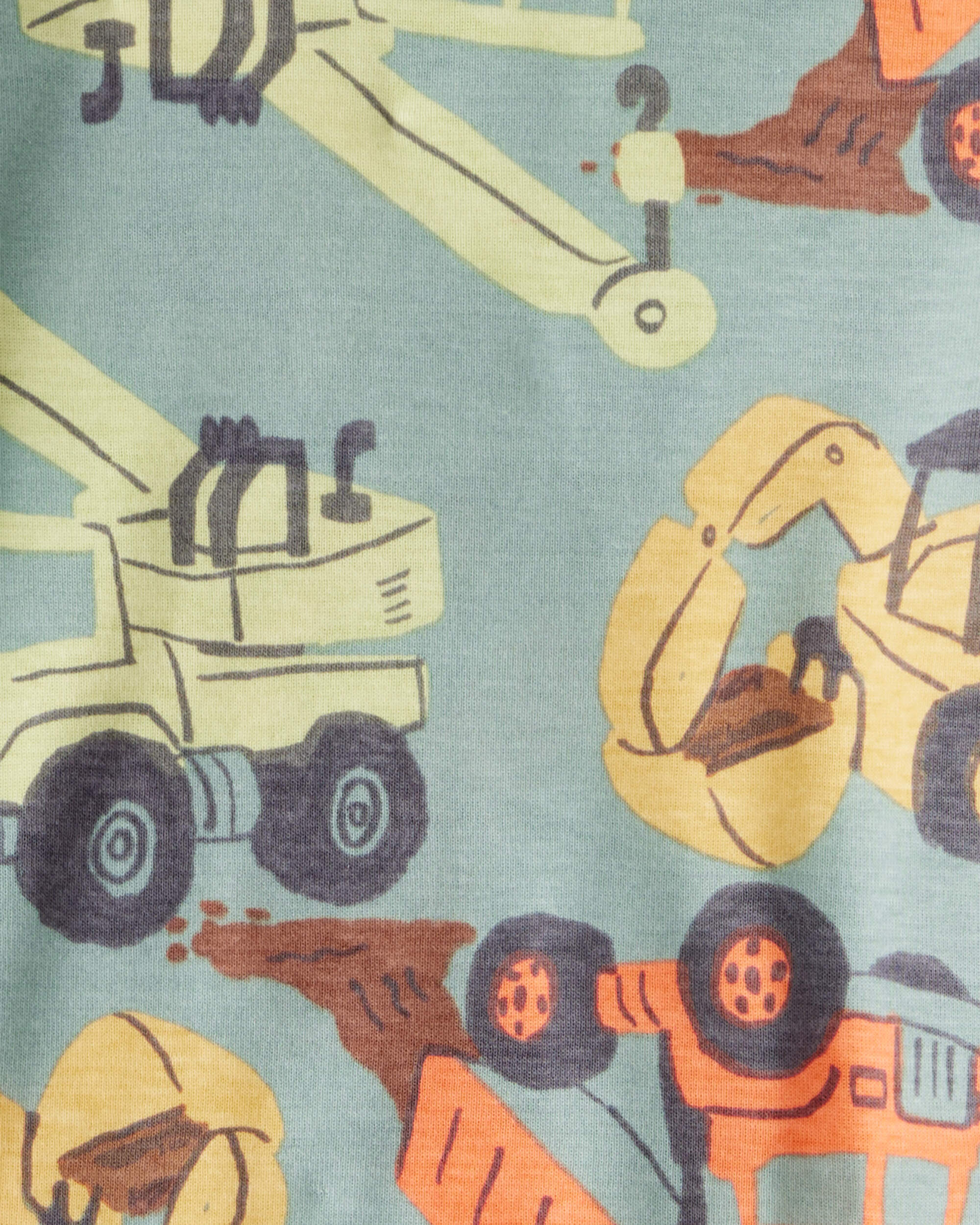 Toddler Boy Construction Print 100% Cotton Long-Sleeve 4-Piece Pyjamas - Blue/Navy/White