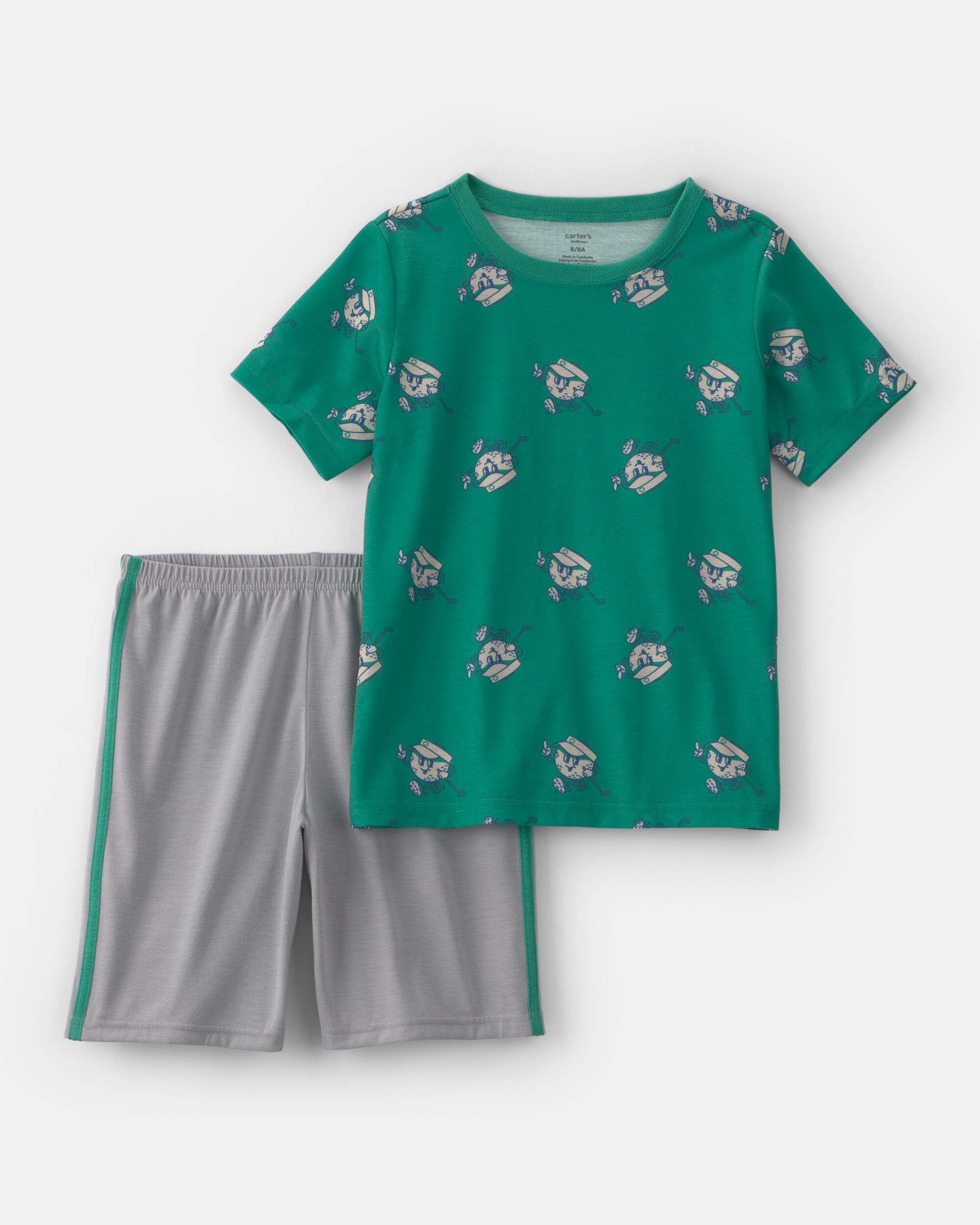 Boys 2-Piece Golf Short-Sleeve Loose Fit Pyjama Set - Green/Grey