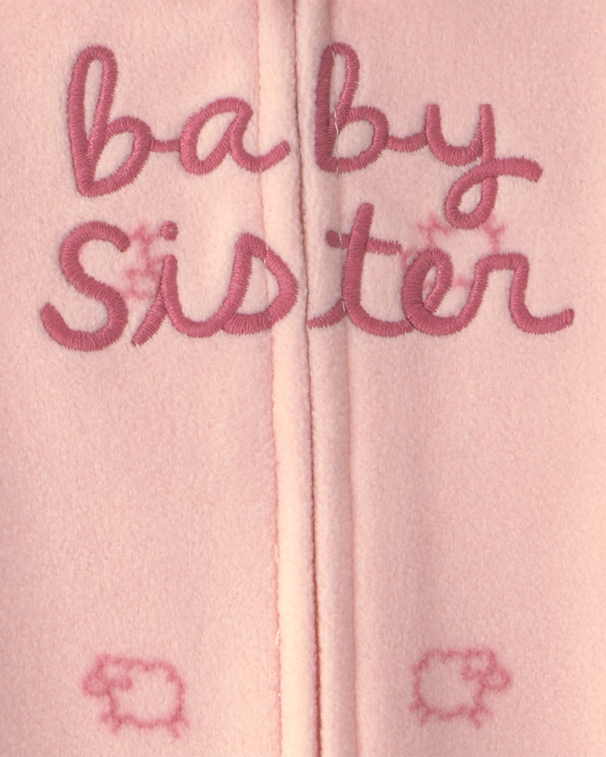 Baby Girl 'Baby Sister' Fleece 2-Way Zip Sleepers - Pink