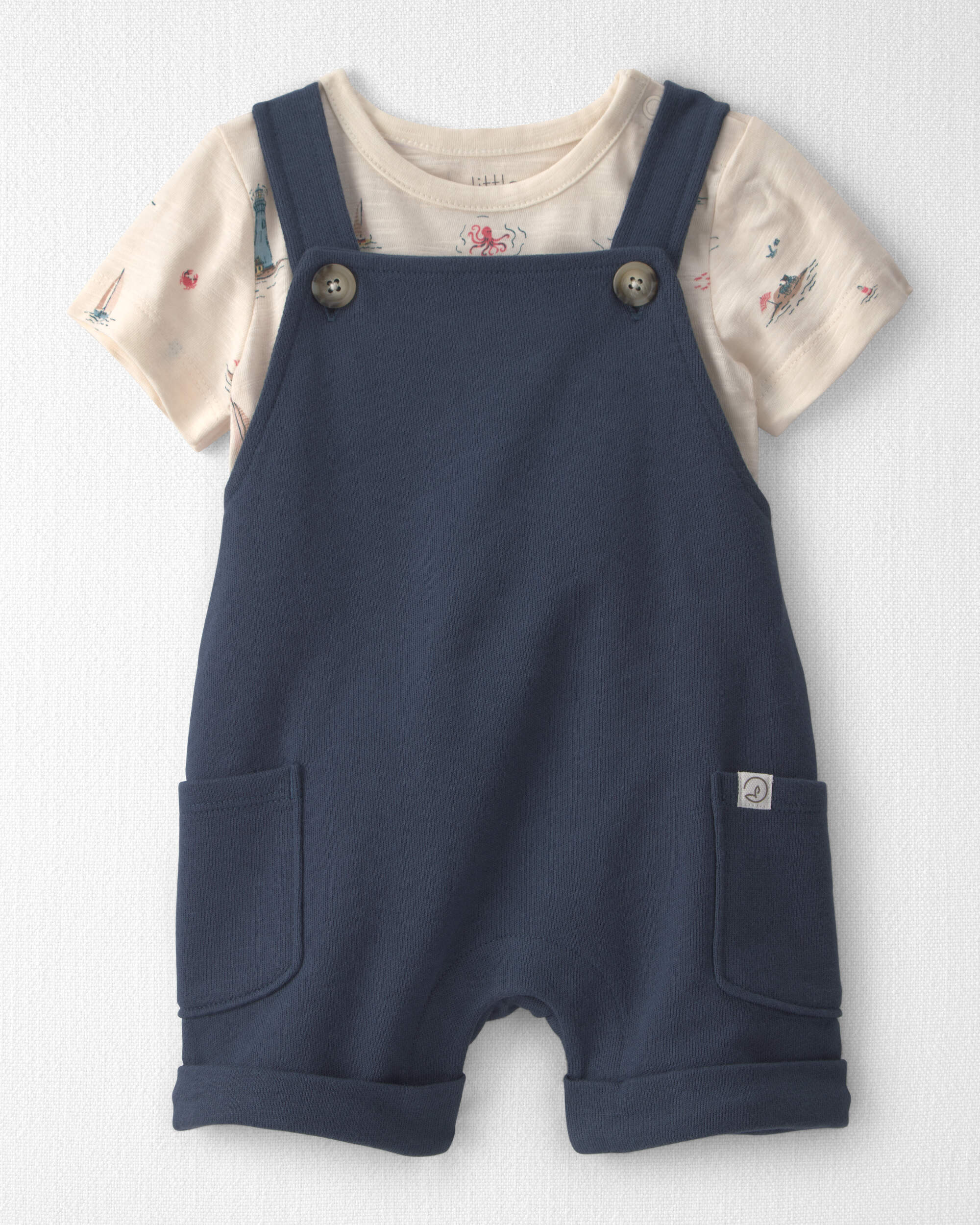 Baby 2-Piece Organic Cotton Shortall Set Coastal Vacation
