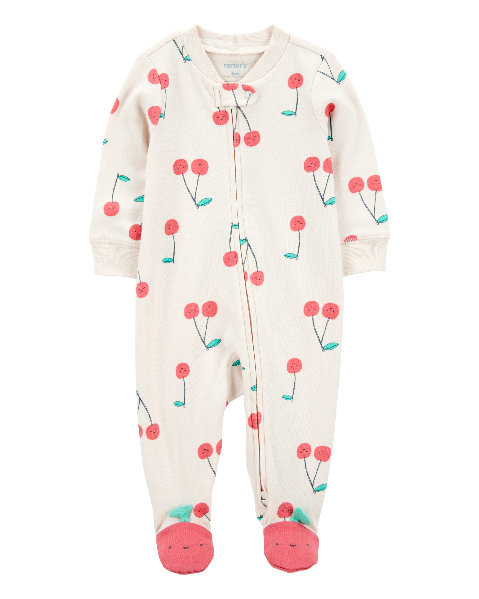 Baby Cherry Print 2-Way Zip Cotton Sleeper