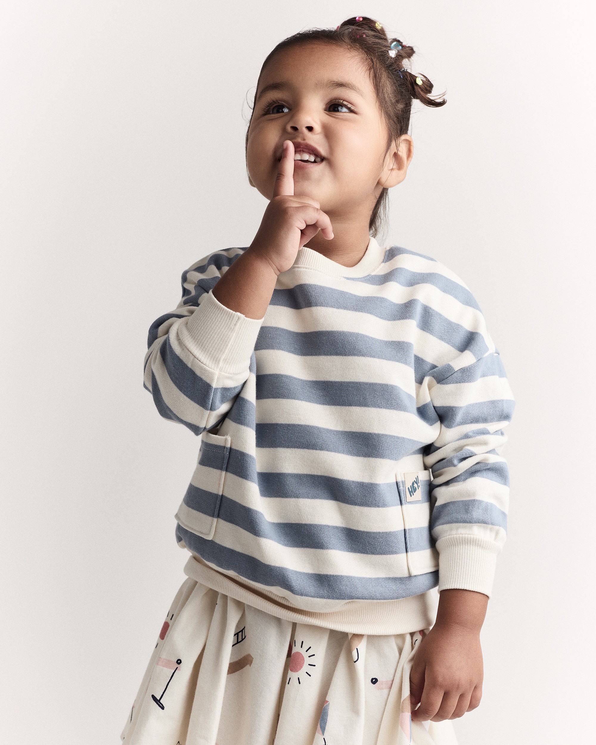 Toddler 'Hey!' Striped Otter Sweatshirt™ with Pockets - Blue/Cream