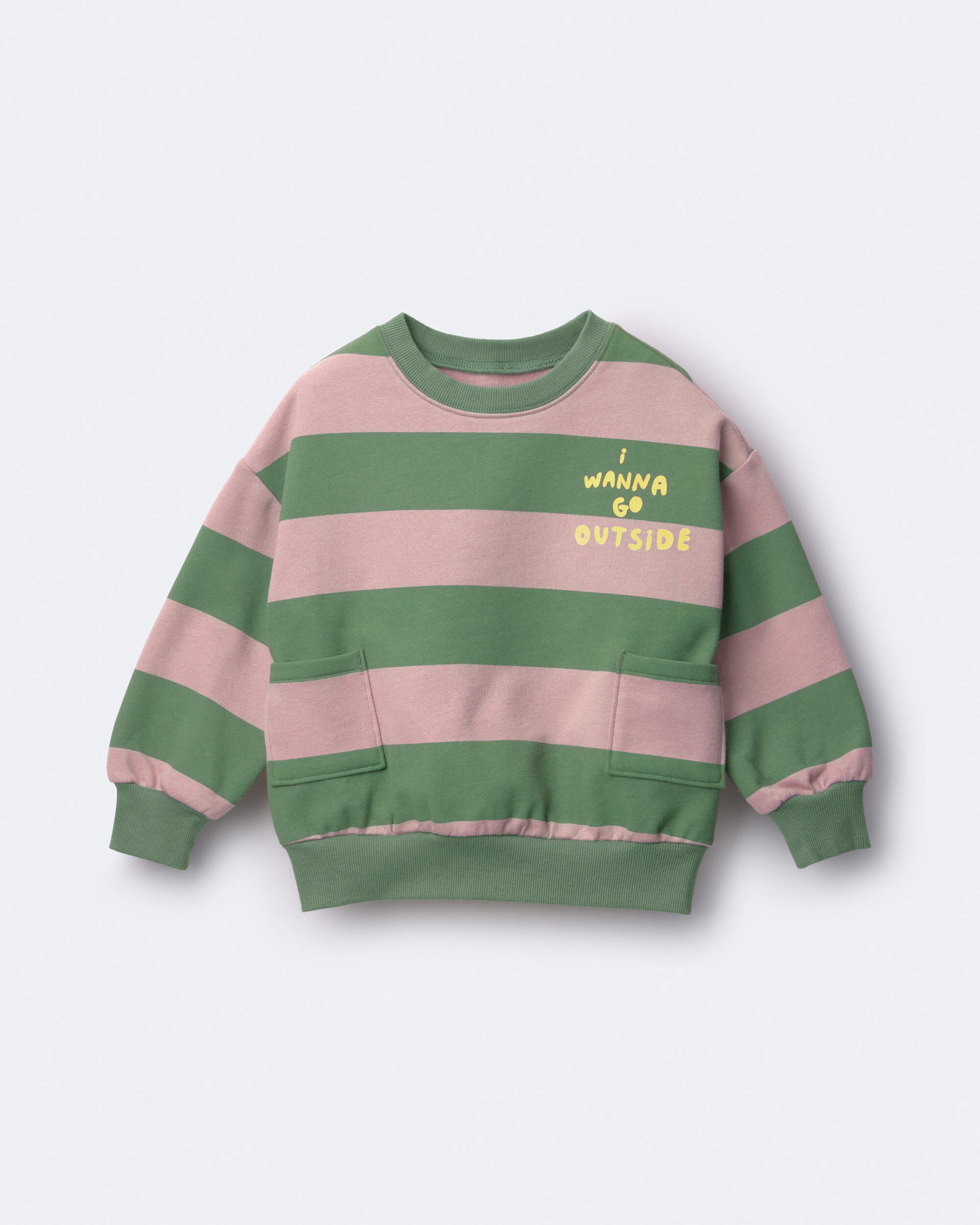 Toddler 'I Wanna Go Outside!' Otter Sweatshirt™ with Pockets Stripes - Olive/Pink
