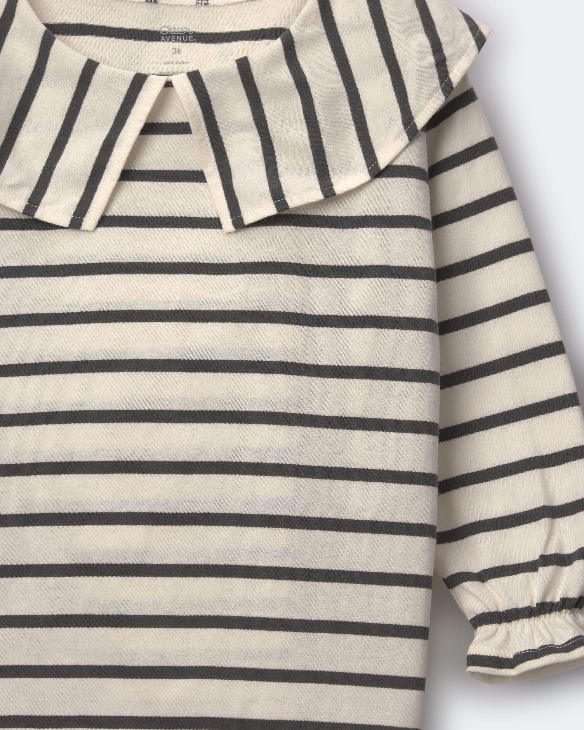 Toddler Girl Peter Pan Collar Top Stripes - Cream/Black