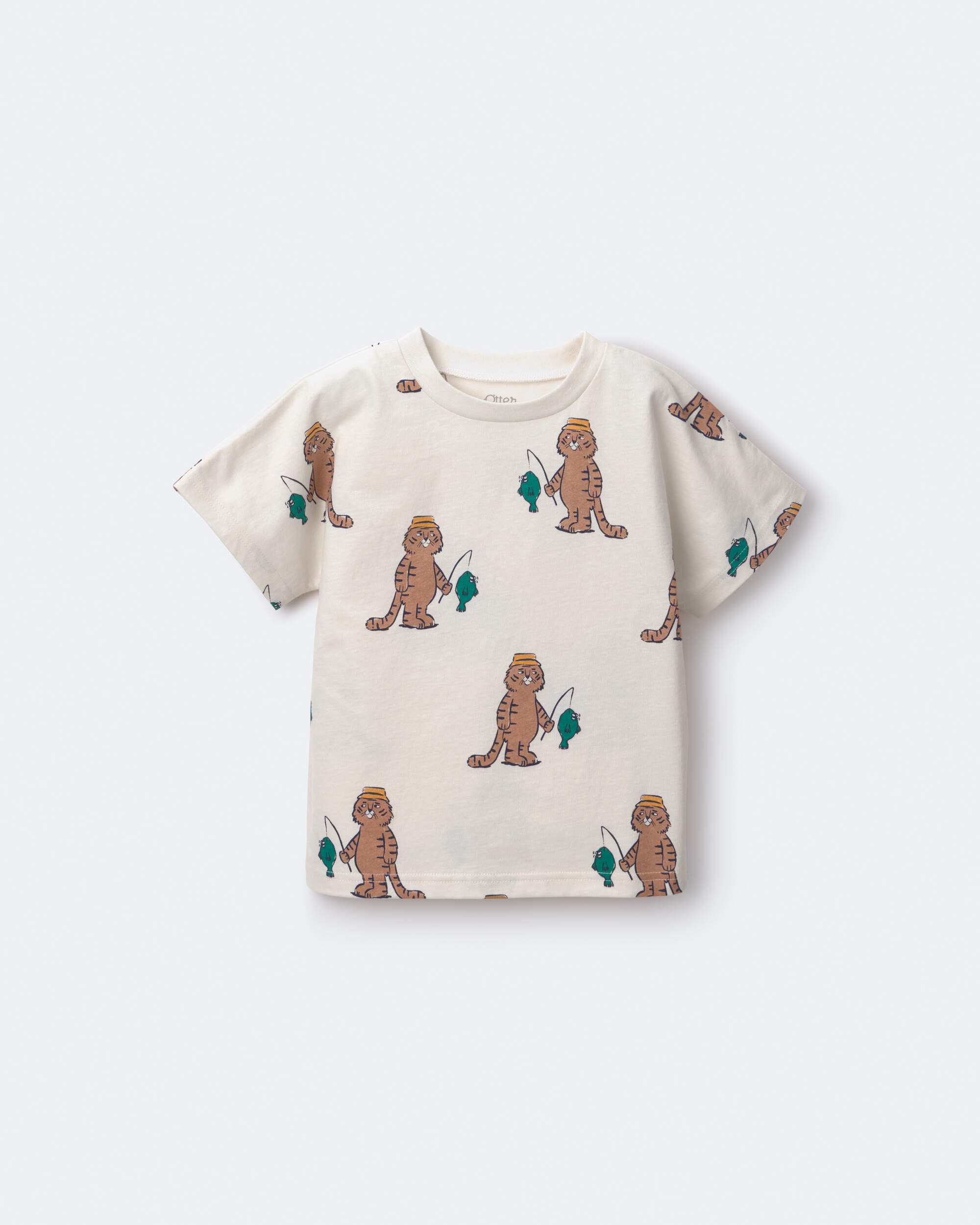 Toddler Dolman Tee Fishing Tiger Print - Cream