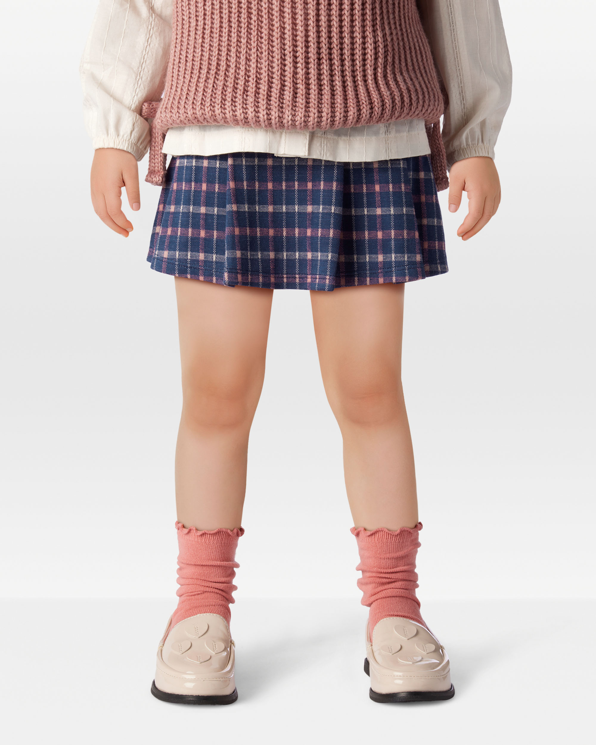 Toddler Girl Plaid Knit Skort - Navy