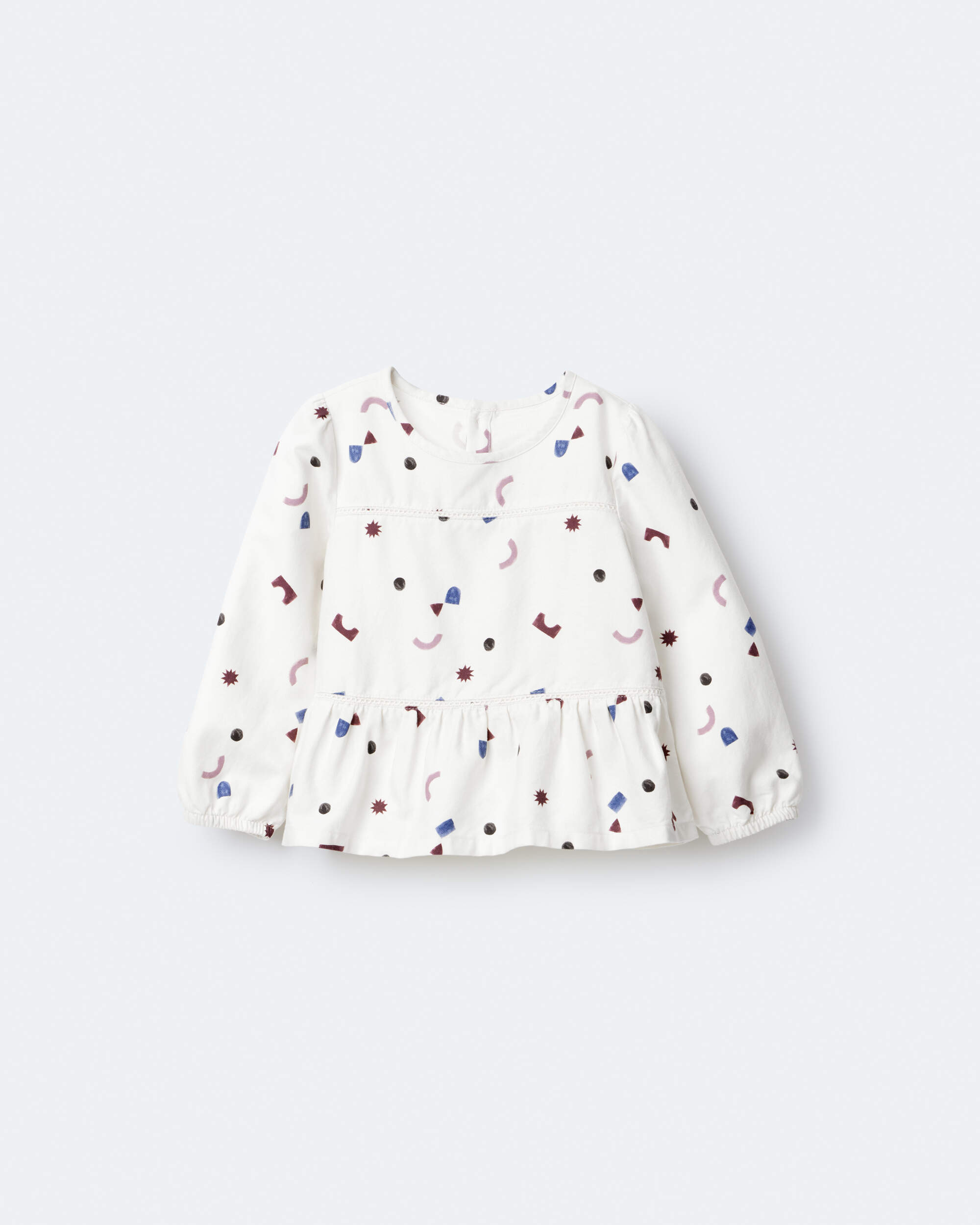 Toddler Girl Peplum Long-Sleeve Top with Shapes - Ivory