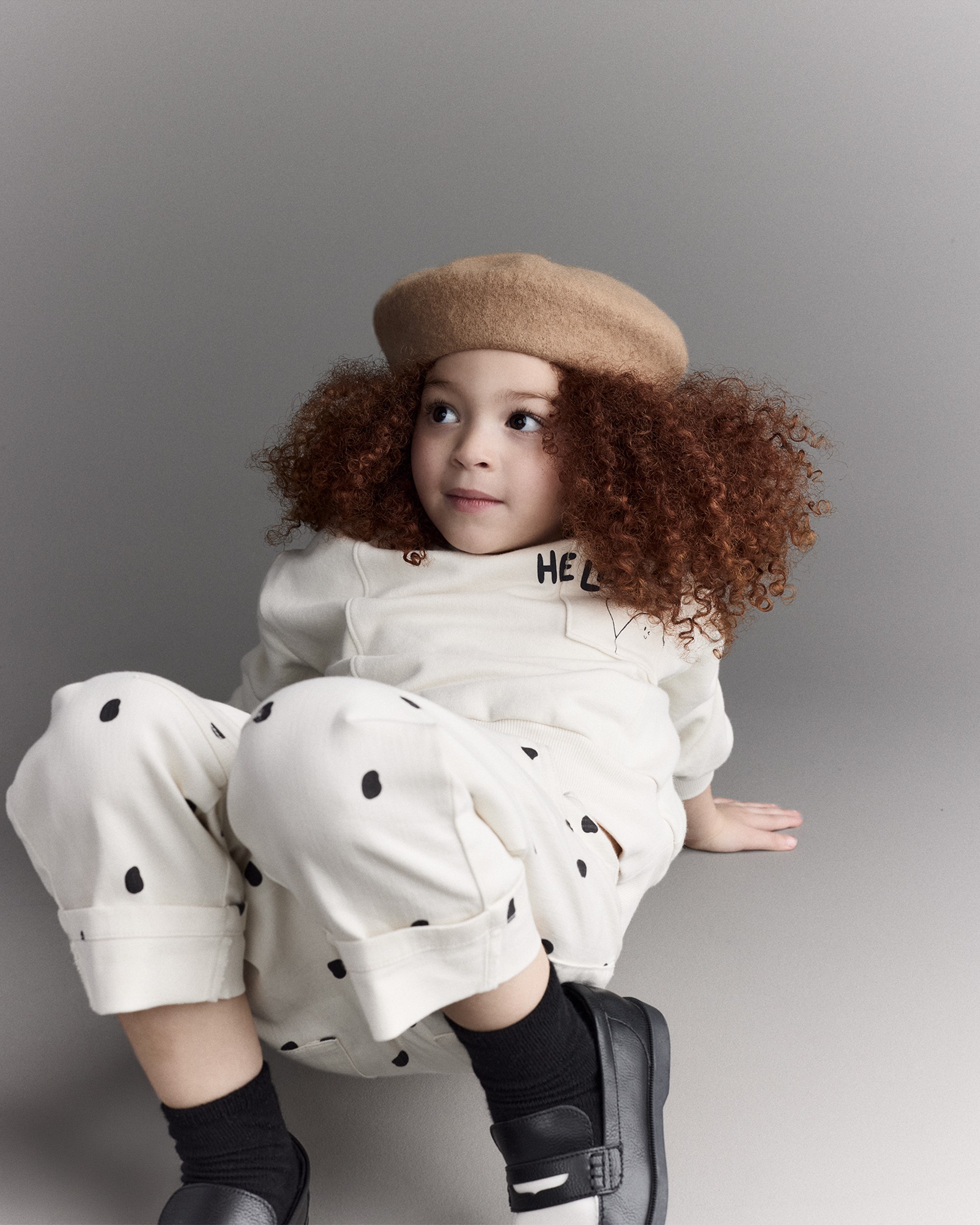 Toddler Girl Polka Dot Cuffed Barrel Pant - Ivory