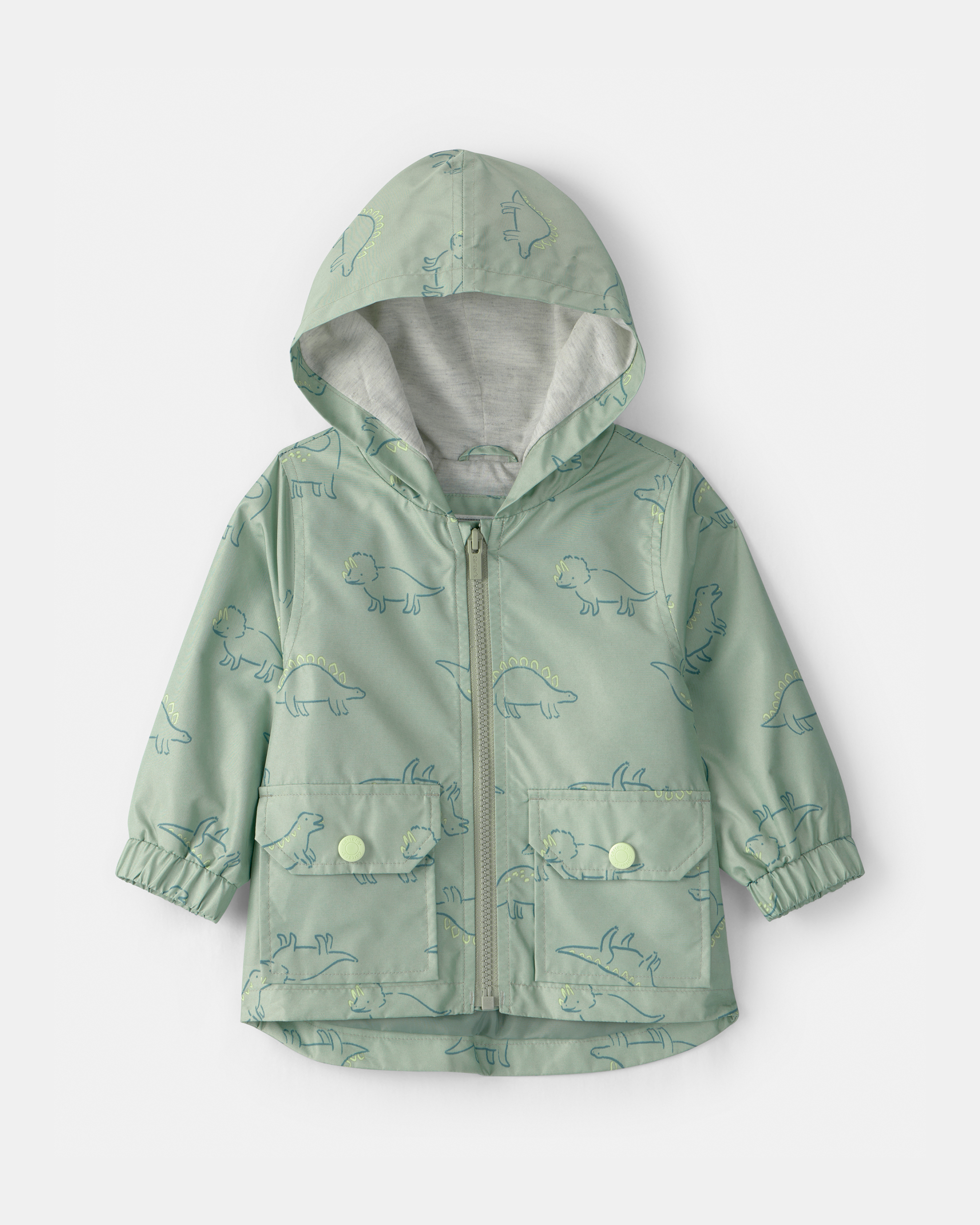 Baby Boy Dinosaur Print Rain Jacket- Green
