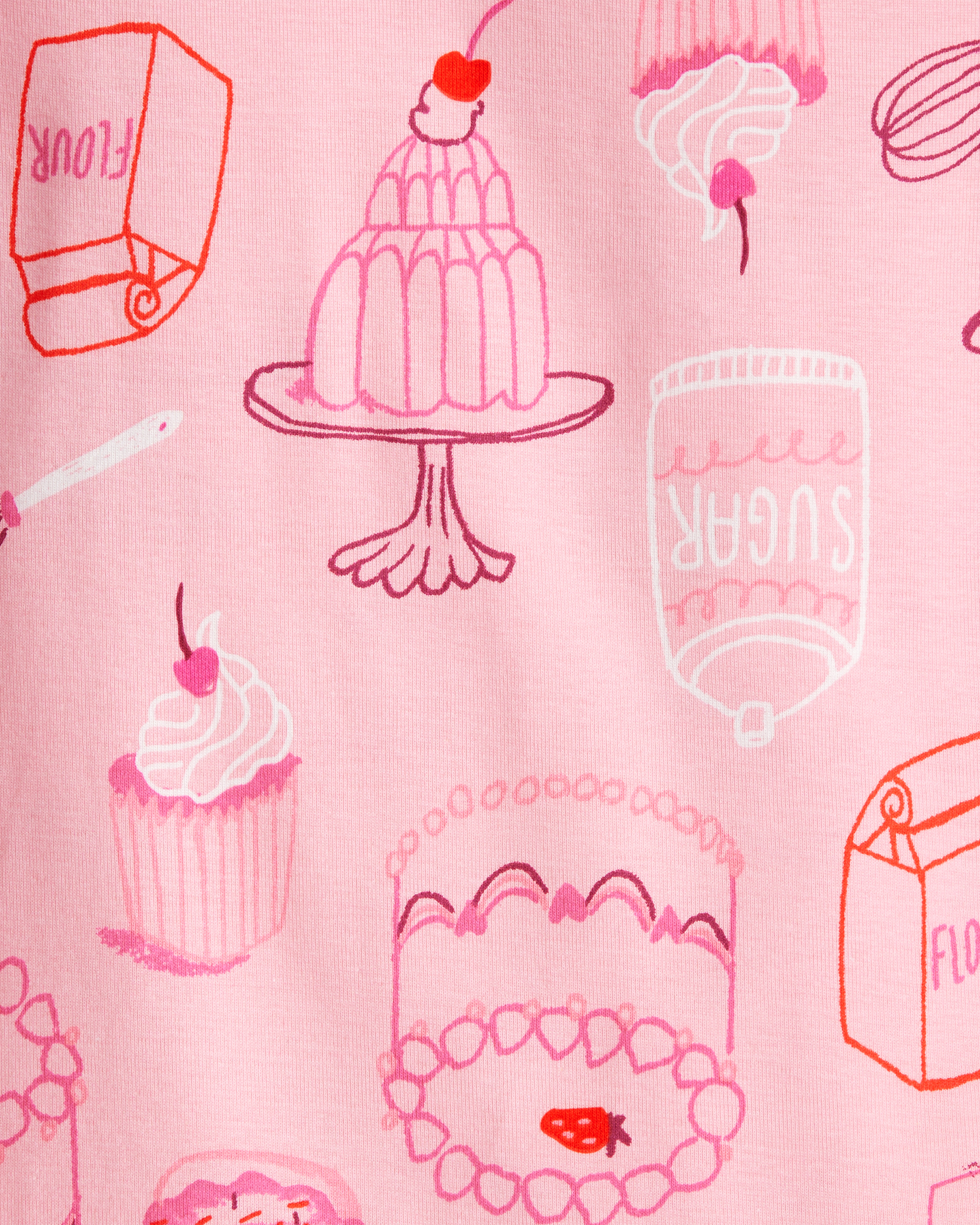 Girls Desserts 100% Cotton Snug Fit 4-Piece Pajamas - Pink/White