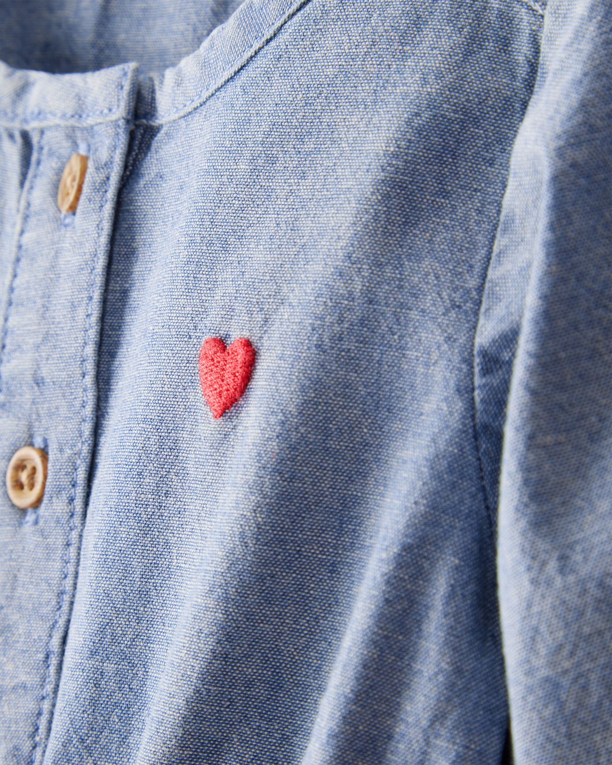 Baby Girl Heart Chambray Long-Sleeve Denim Jumpsuit - Blue