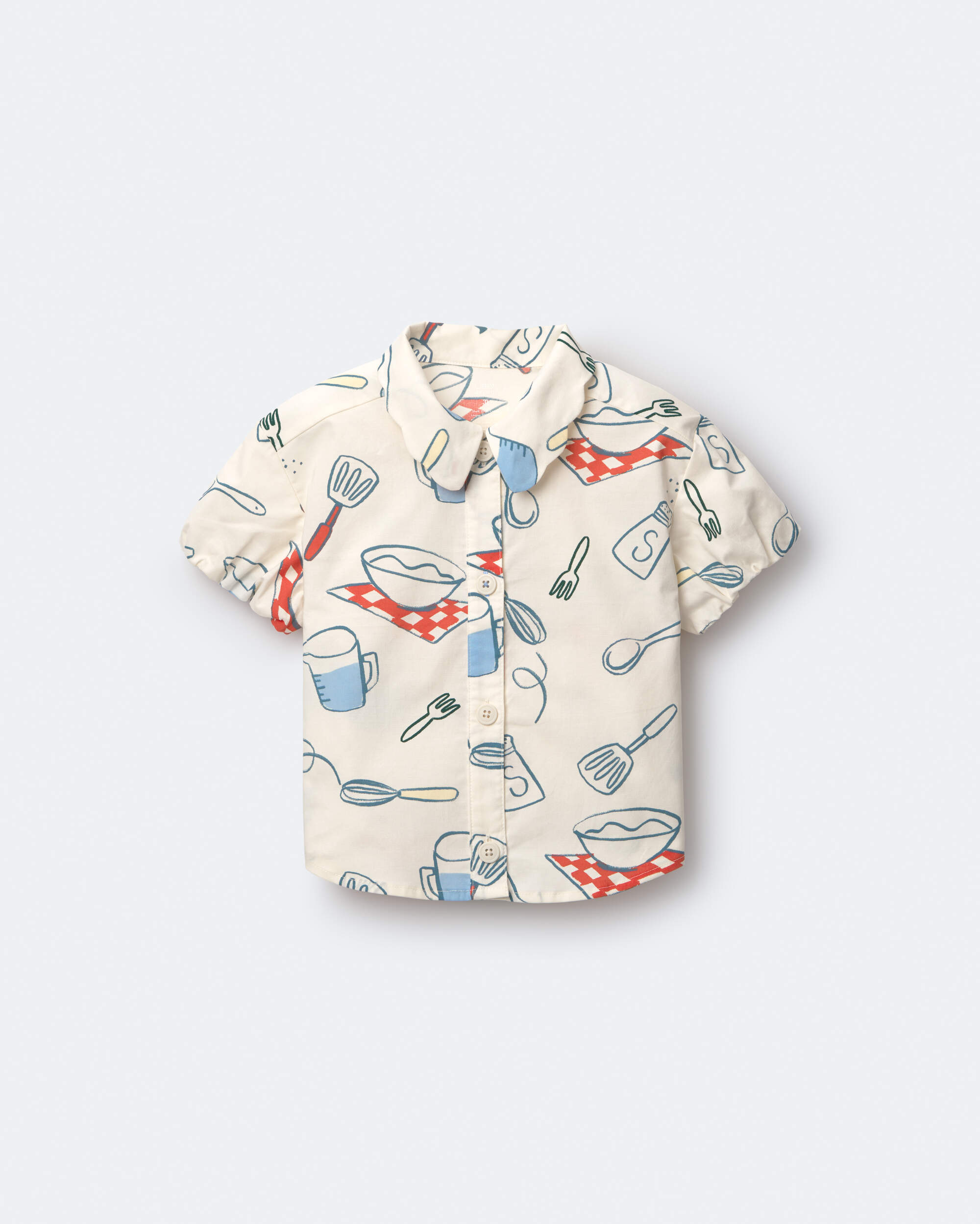 Toddler Girl Scalloped Collar Top Baking Print - Cream