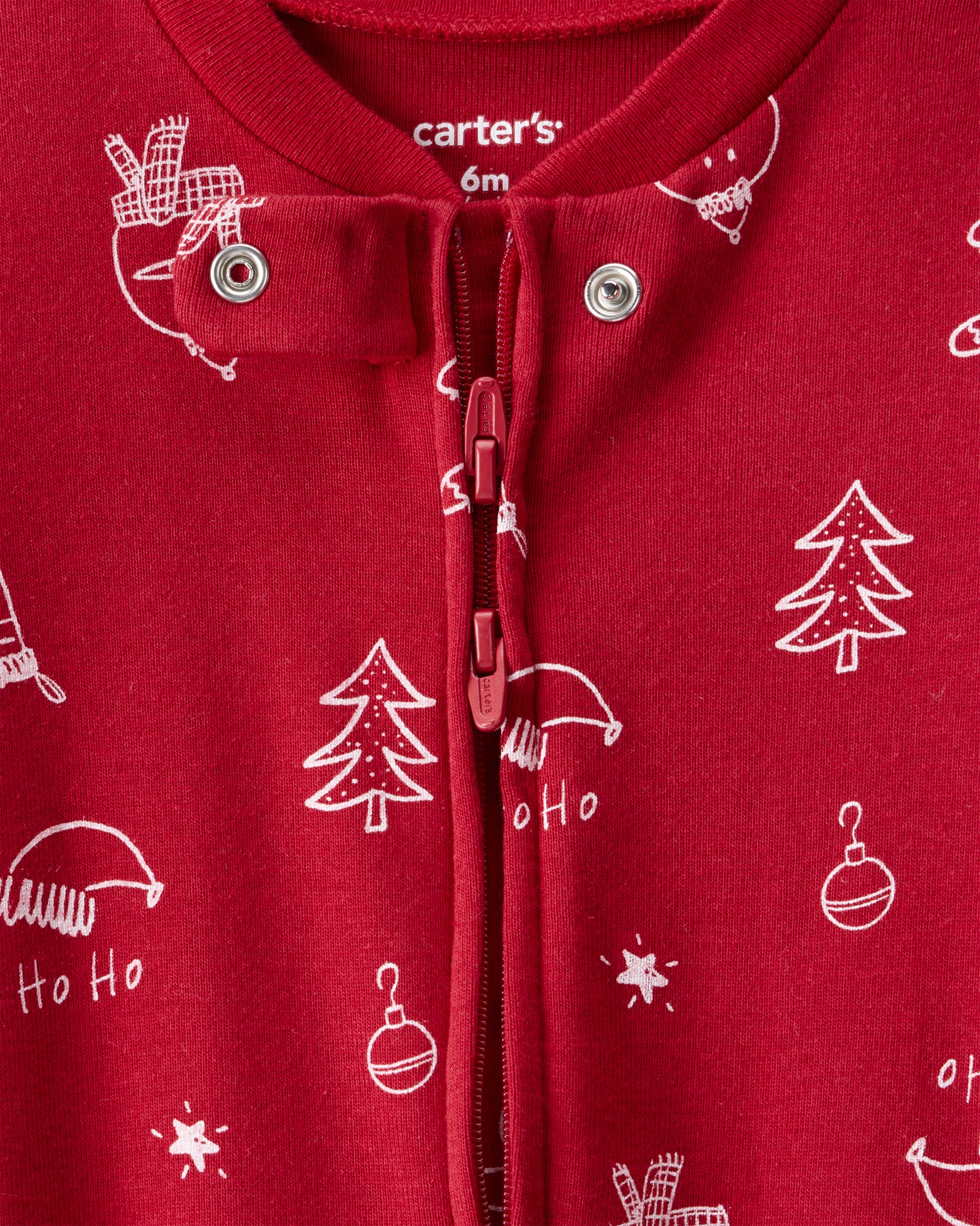 Baby Christmas 100% Cotton Snug Fit 2-Way Zip Sleeper - Red