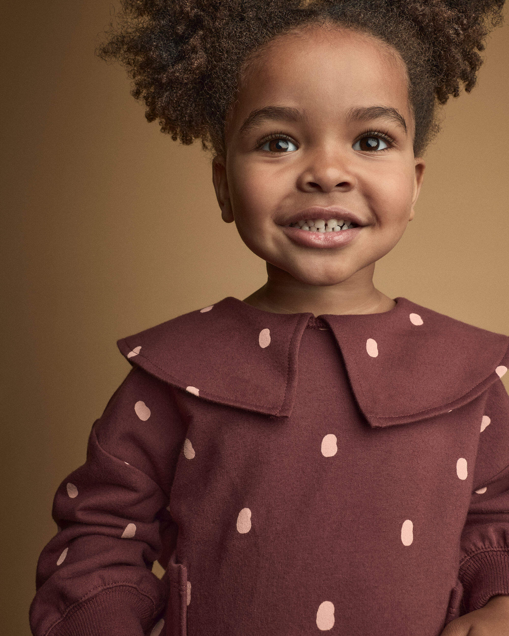 Toddler Girl Peter Pan Collar Pullover with Otter Pockets Polka Dots - Burgundy