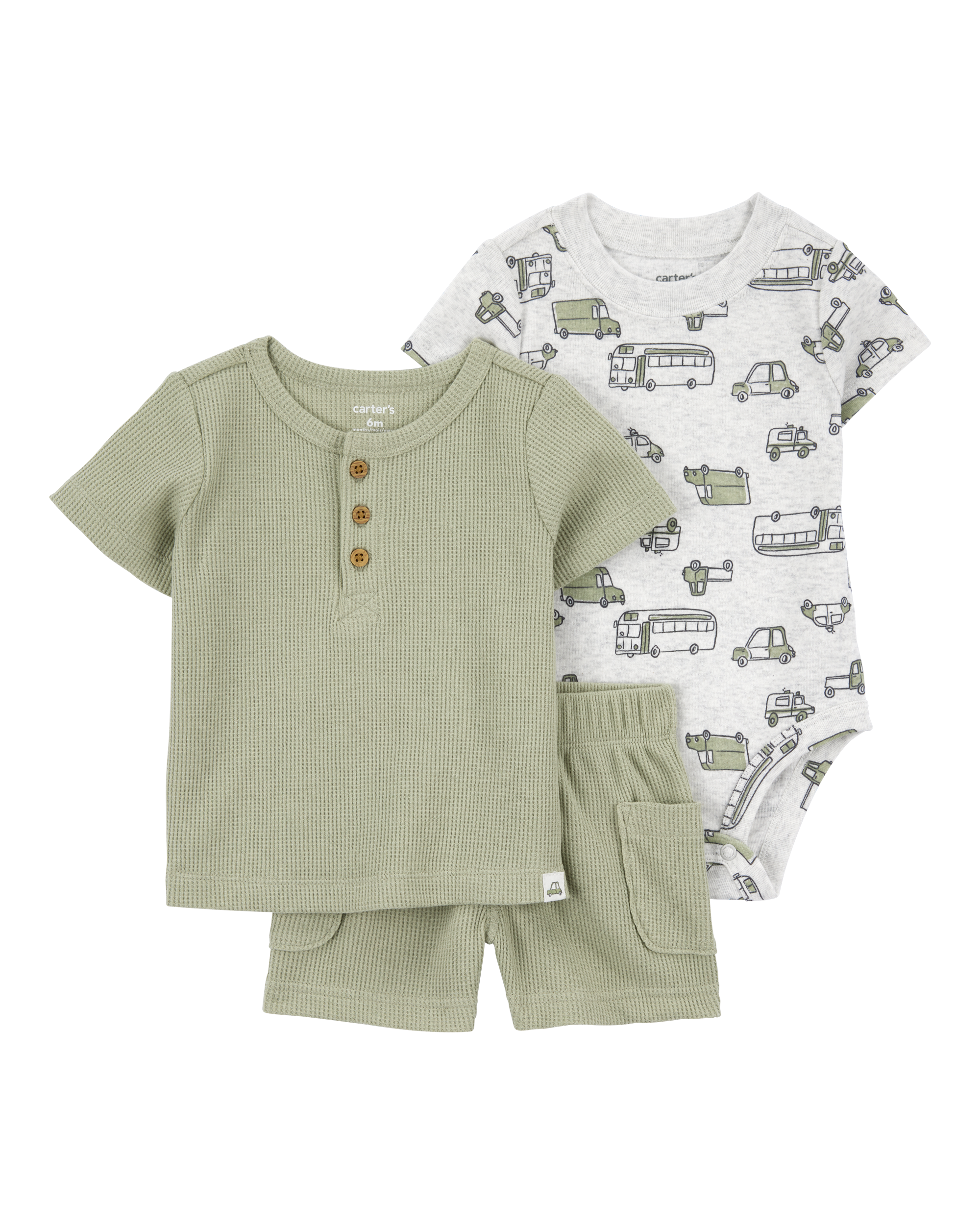 Baby 3-Piece Waffle Knit Outfit Set - Green