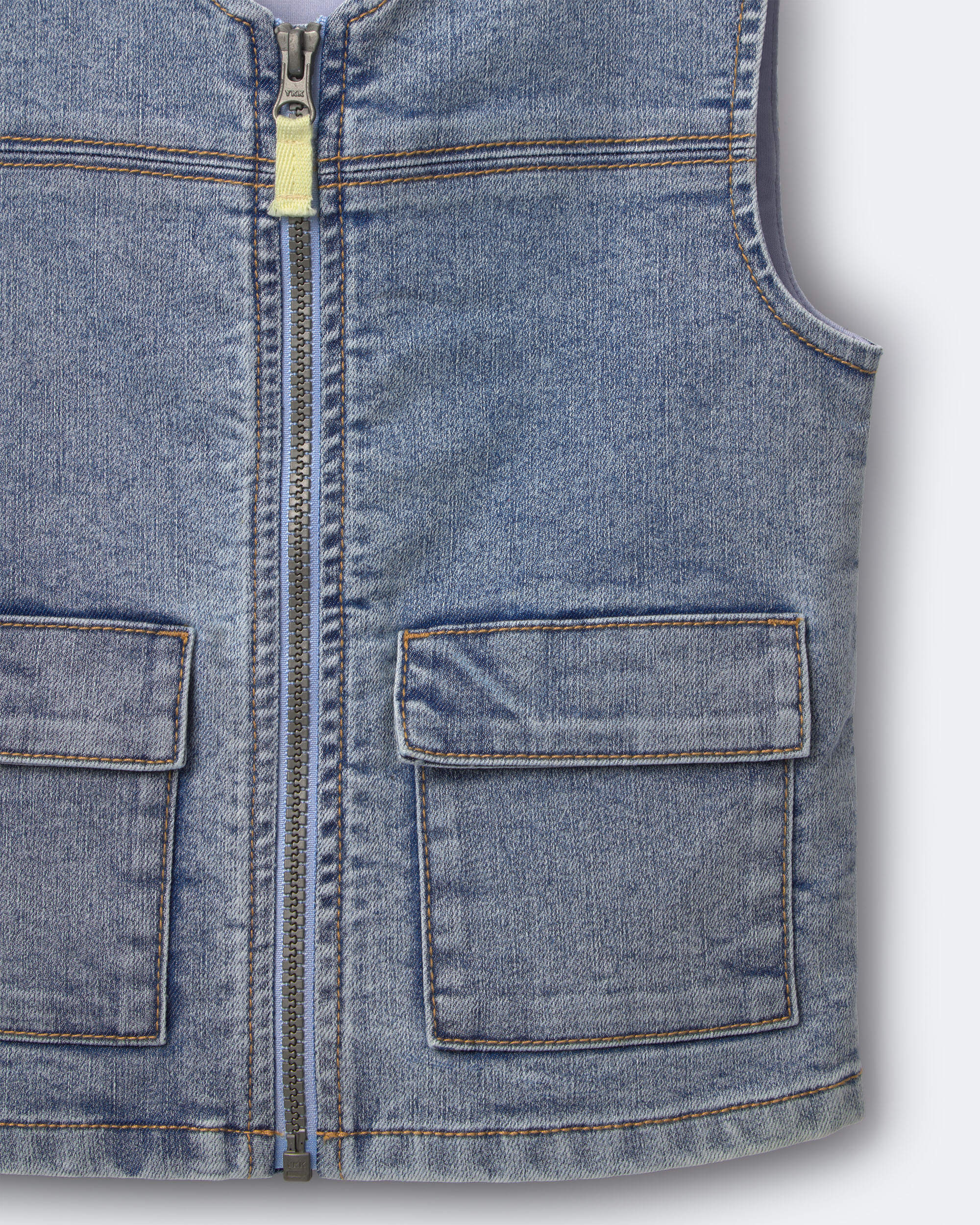 Toddler Boy Zip-Up Denim Vest with Pockets Avenue Wash - Blue