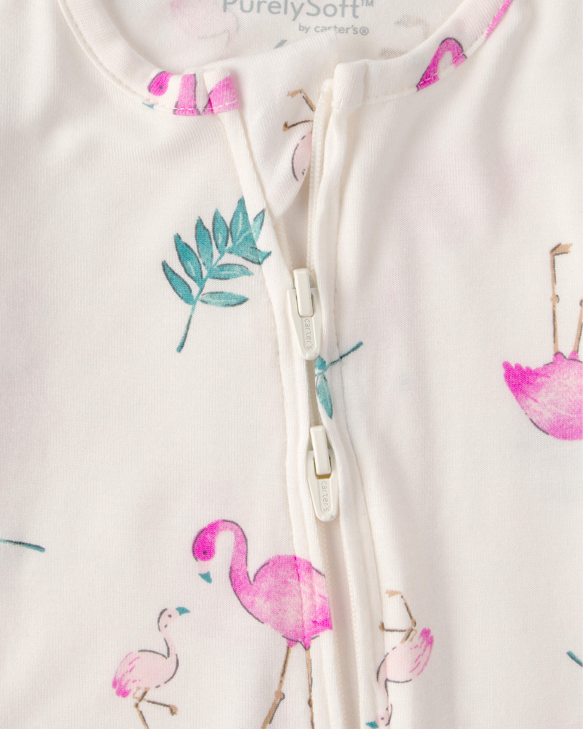 Baby Girl Flamingo PurelySoft 2-Way Zip Snug Fit Sleeper - Ivory