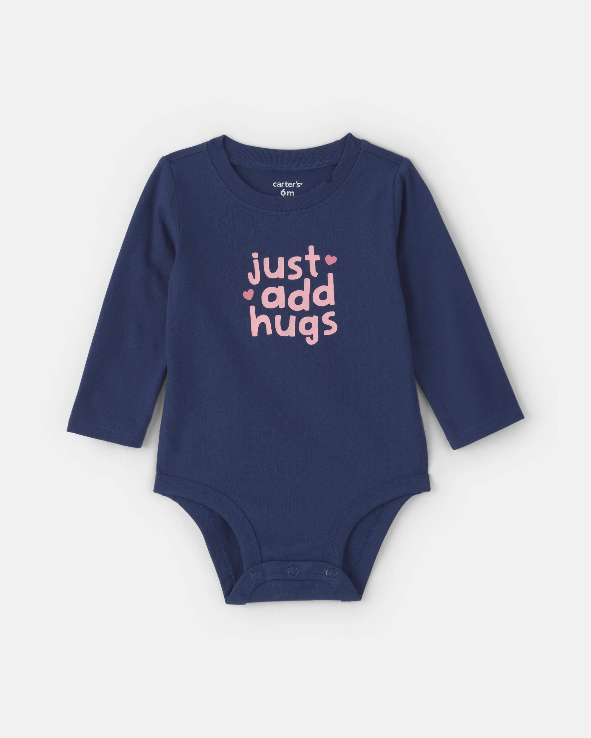 Baby Girl 'Just Add Hugs' Long-Sleeve Graphic Bodysuit - Navy Blue