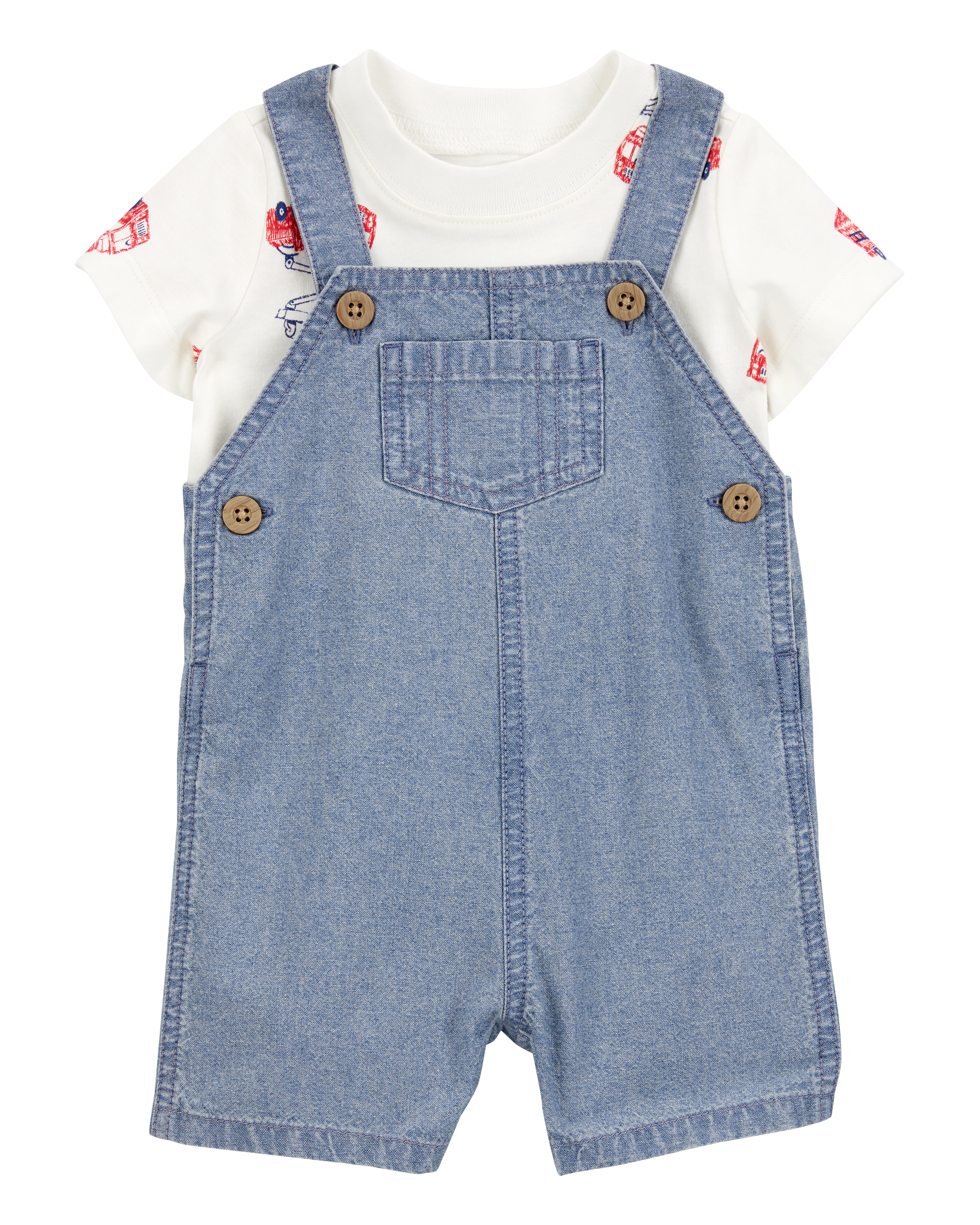 Baby Boy 2-Piece Fire Truck Tee & Shortall Set - Grey