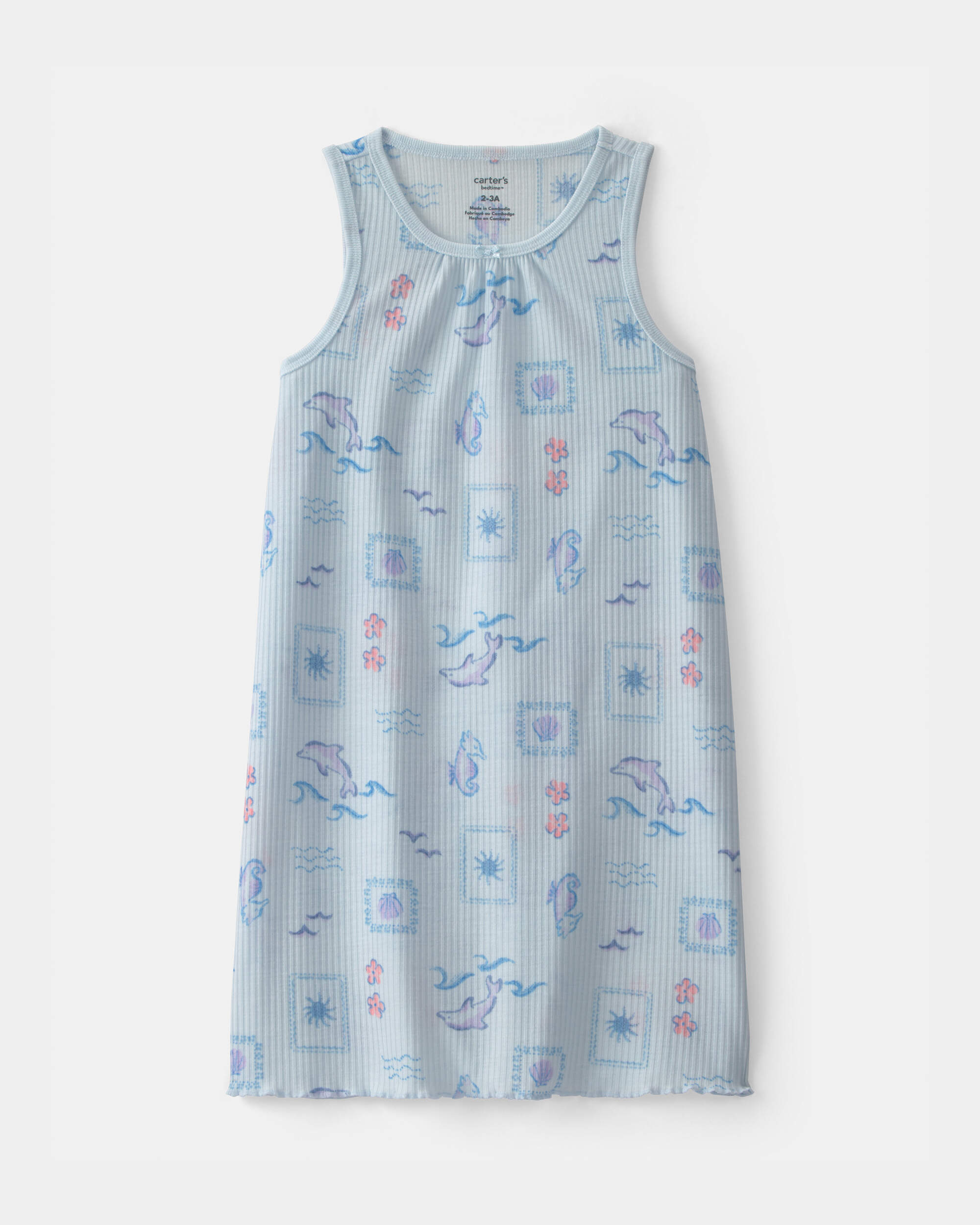 Girls Dolphin Sleeveless Night Gown - Blue