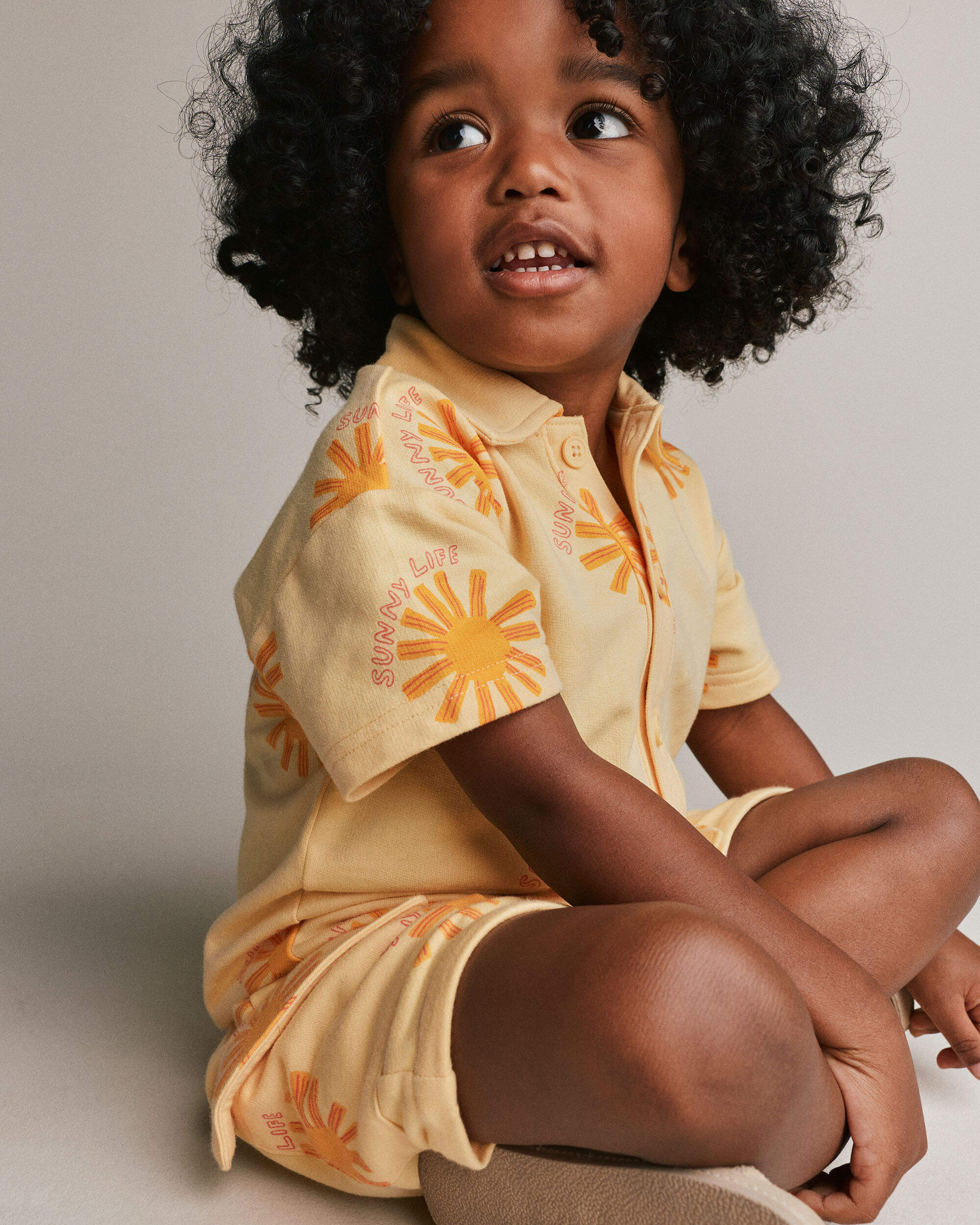 Toddler Boy Button-Down Short-Sleeve Shirt Sunny Life Print - Yellow